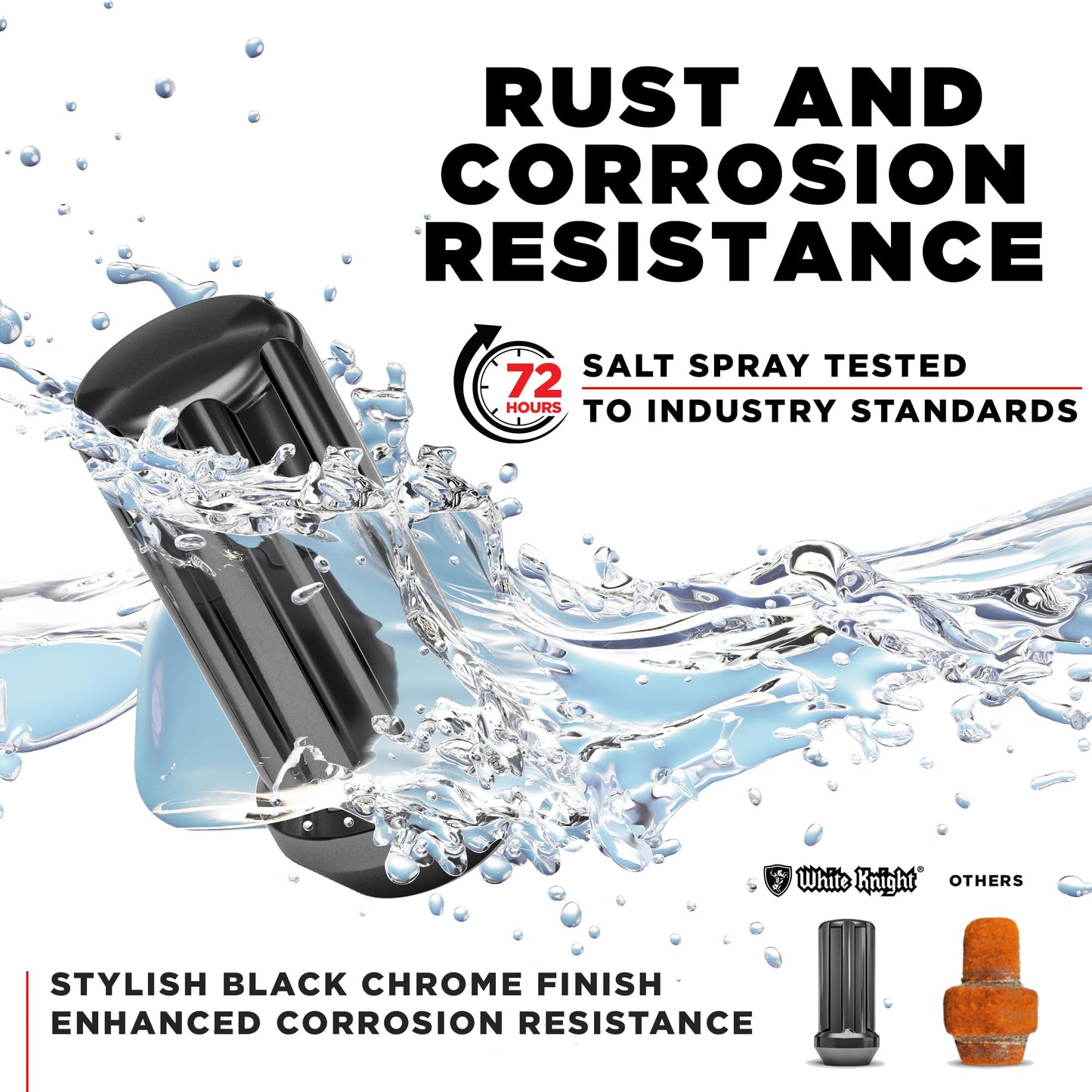 White Knight M14x1.50 (Black Chrome) Duplex 7 Spline Lug Nuts with Key (for Aftermarket Wheels), EZ Installation, Durable Carbon Steel with Stylish Black Chrome Finish, 3809LBK-24AM (24 Pack)