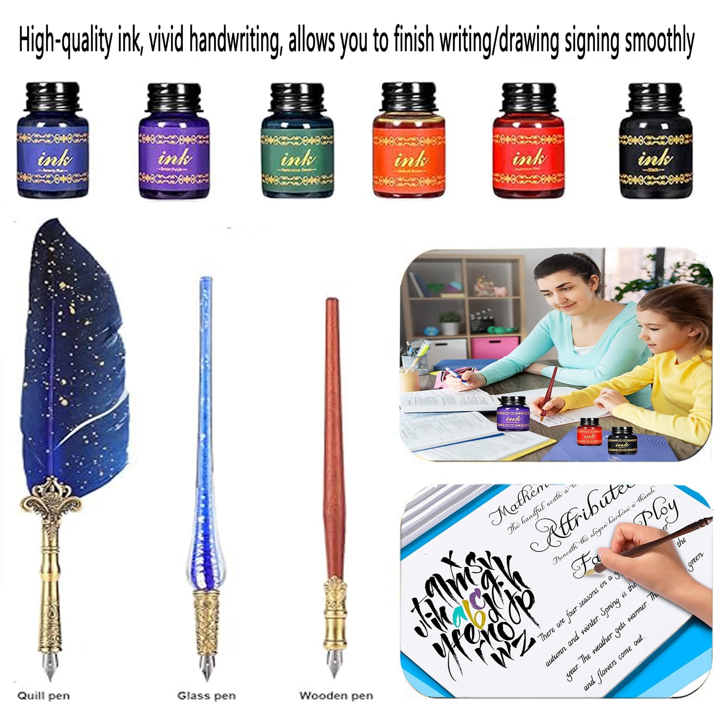 Calligraphy Pens Gift Set - Caligraphy Pen Kits Calligraphy Set For Beginners&professional Include Glass And Wooden Dip Pen, Feather pen,Wax Seal Stamp Kit,Various Sizes Of Nibs