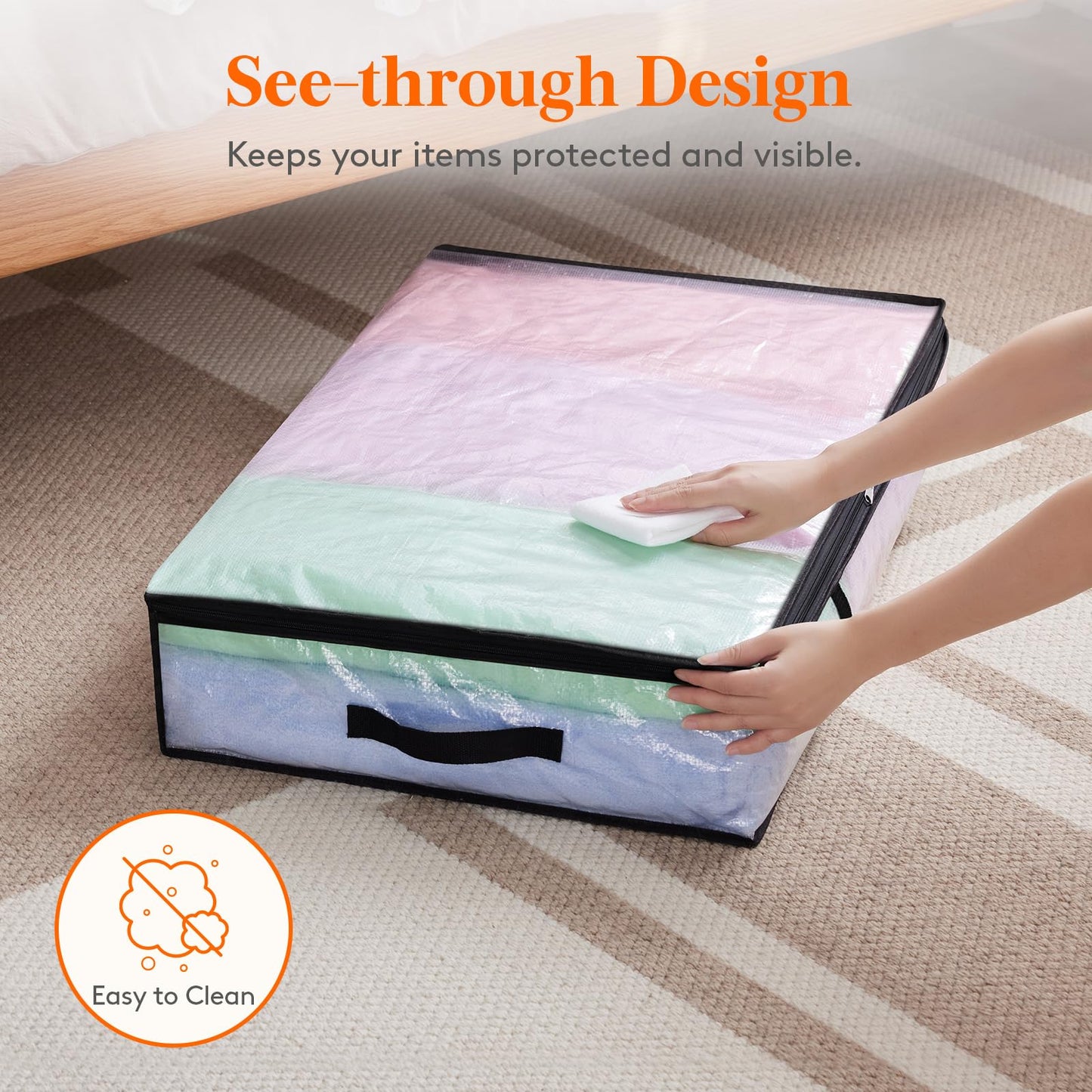 Lifewit 4 Pack Under Bed Storage, Large Clear Plastic Storage Bags, Clothes Storage Boxes Wardrobe Storage Organizer with Reinforced Handle Durable PP Fabric for Bedding Clothes Blanket, 60L