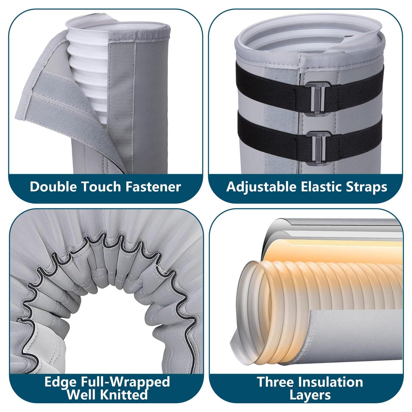 Air Conditioner Hose Cover Wrap - AC Hose Duct Vent Cover Sleeve Insulated Cover for Portable AC for 5" & 5.9" Diameter Exhaust Hoses Tube (2PCS-Gray)