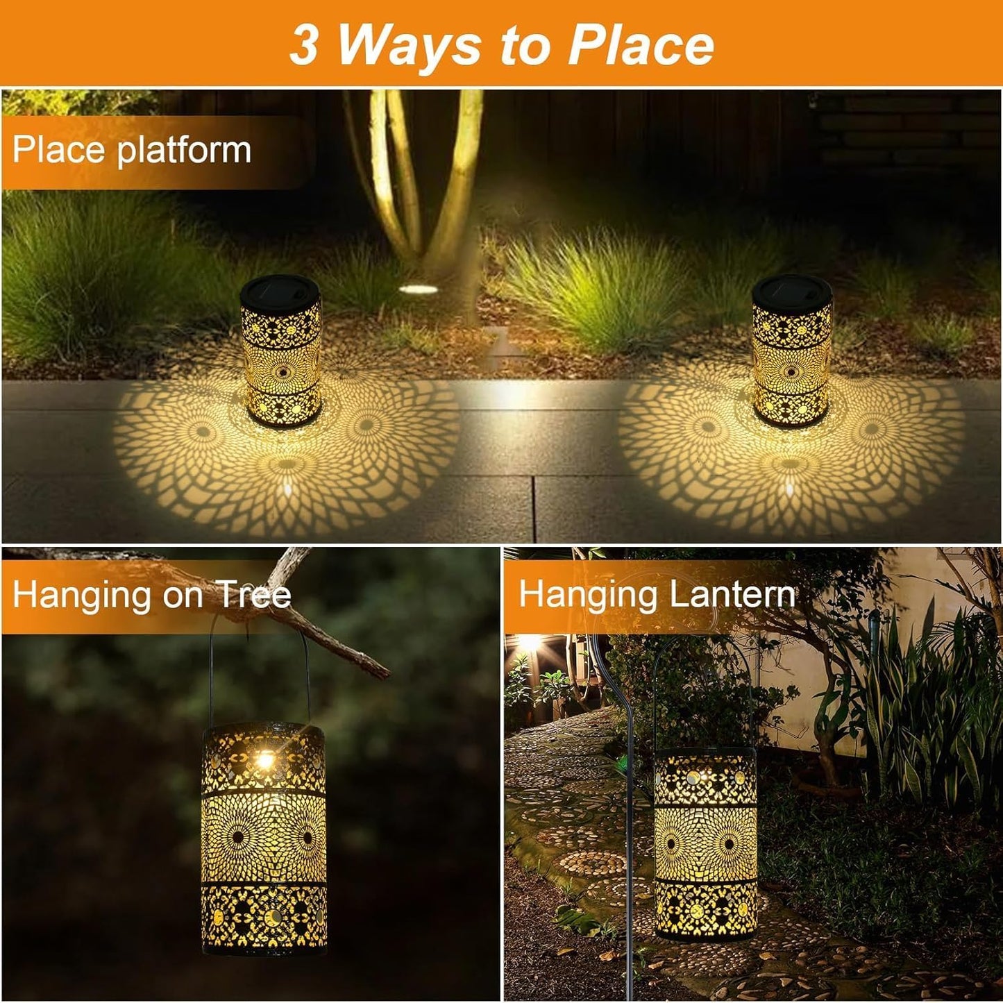 Ninonly 2 Pack Solar Lanterns Outdoor Garden Decor, Waterproof Retro Metal Solar Hanging Lights, Solar Powered Lights for Garden Patio Yard Pathway Walkway Landscape Tree Decoration
