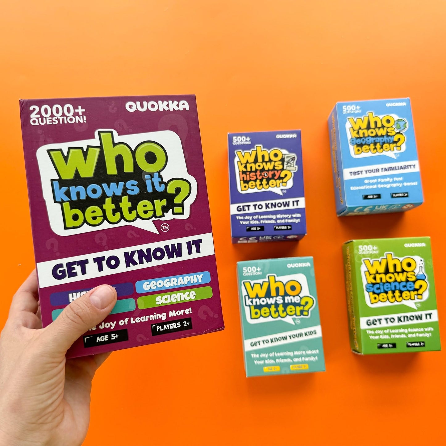 Family Board Games for Kids 8-12 — Set 4 in 1 Family Games for Kids and Adults — Who Knows It Better — 2000+ Questions for Ages 5+ — Teens Fun and Educational Card Quiz Gift for Travel and Party