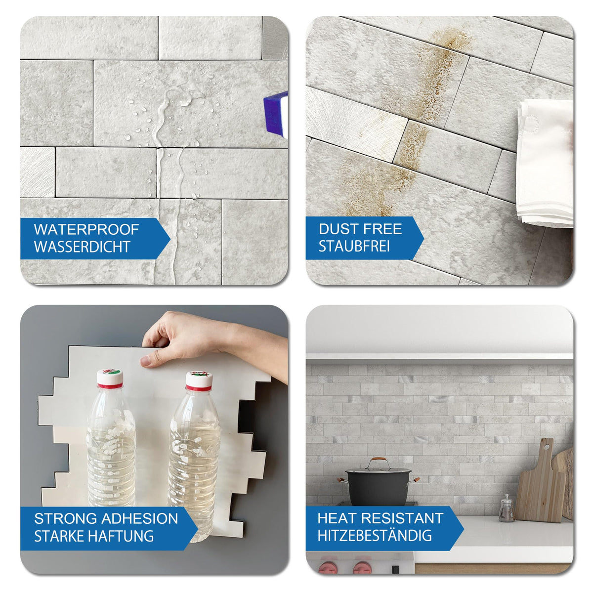 M MOFIT Backsplash Tile for Kitchen Peel and Stick Stone Matte Finish,Bathroom Tiles Stickers 3D Wall Panel Linear Mosaic Marble Backsplash Waterproof(10sheets,Cement Grey)