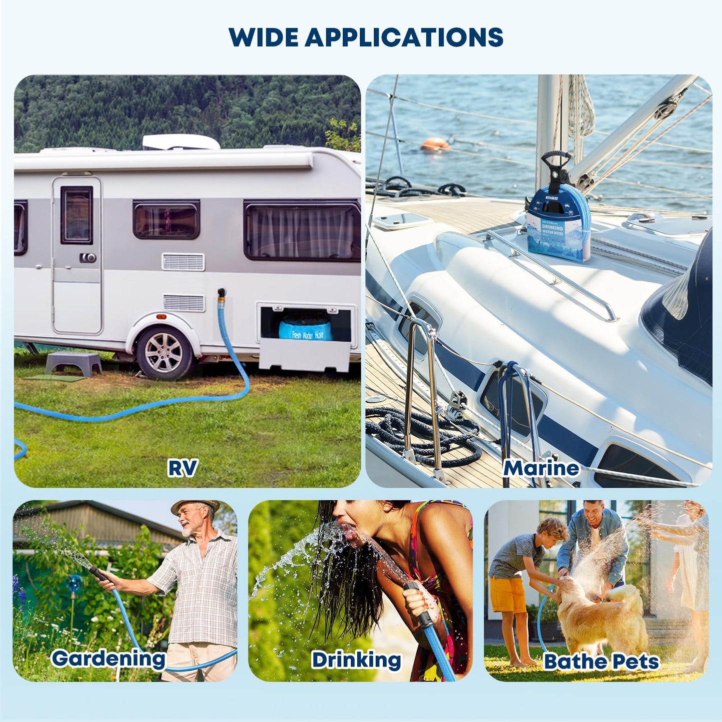 Kohree 25FT Upgraded RV Water Hose with Storage Bag, 5/8" Premium Drinking Water Hose, Leak Free, No Kink, Reinforced PVC Design w/Strain Relief Ends, Flexible Garden Hose for RV, Camper, Truck - Blue