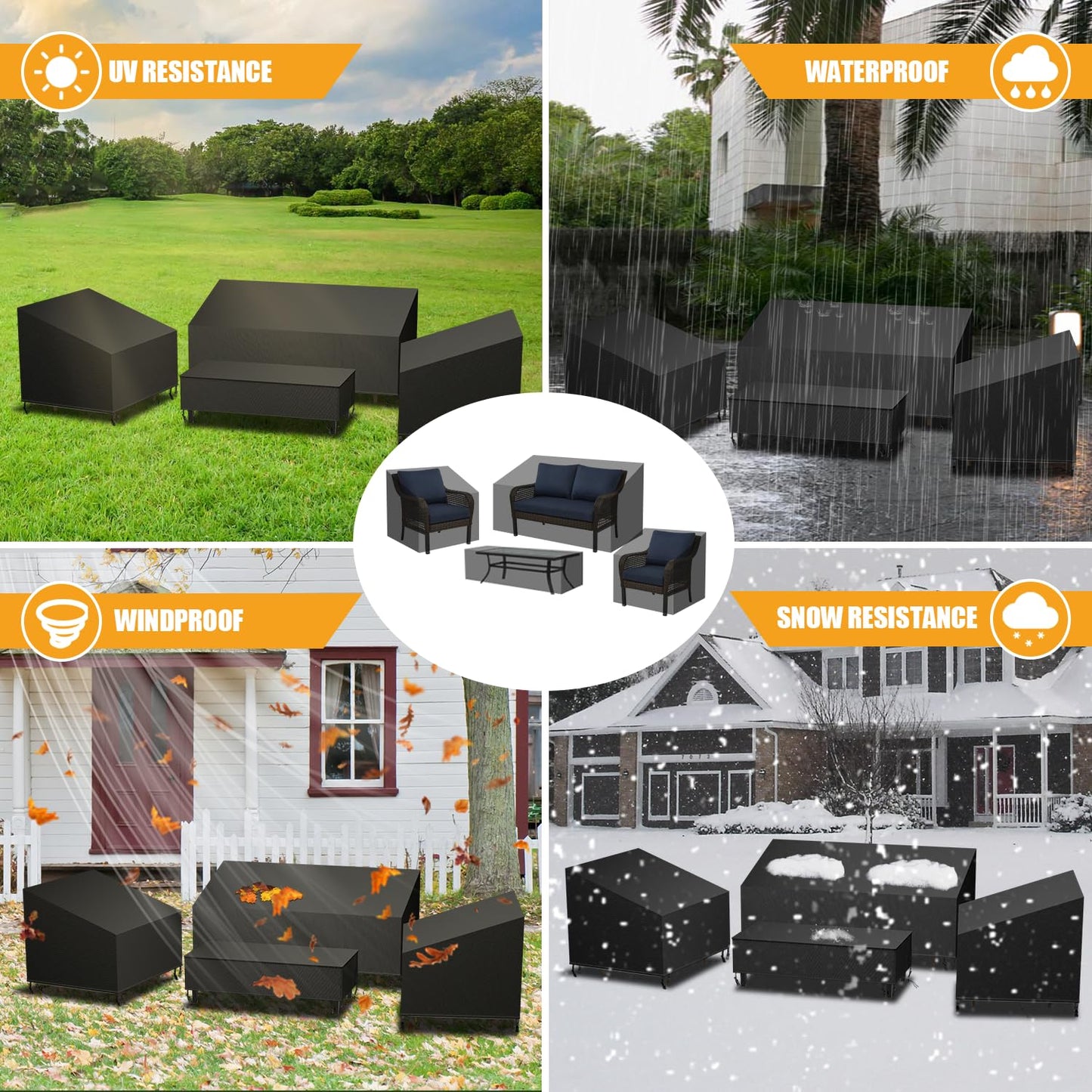 famibay Patio Furniture Covers Waterproof, Fit for 4 Piece Patio Furniture Set, Outdoor Furniture Cover 420D PVC Weatherproof Patio Loveseat Covers 1pc, Patio Coffee Table 2pc, Patio Chair Covers 2pc
