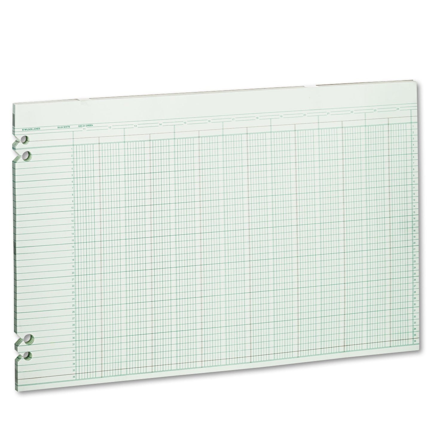 Wilson Jones Green Columnar Ruled Ledger Paper, Double Page Format, 24 Columns and 36 Lines per Page, 11 x 17 Inches, 100 Sheets per Pack (WG50-24A)