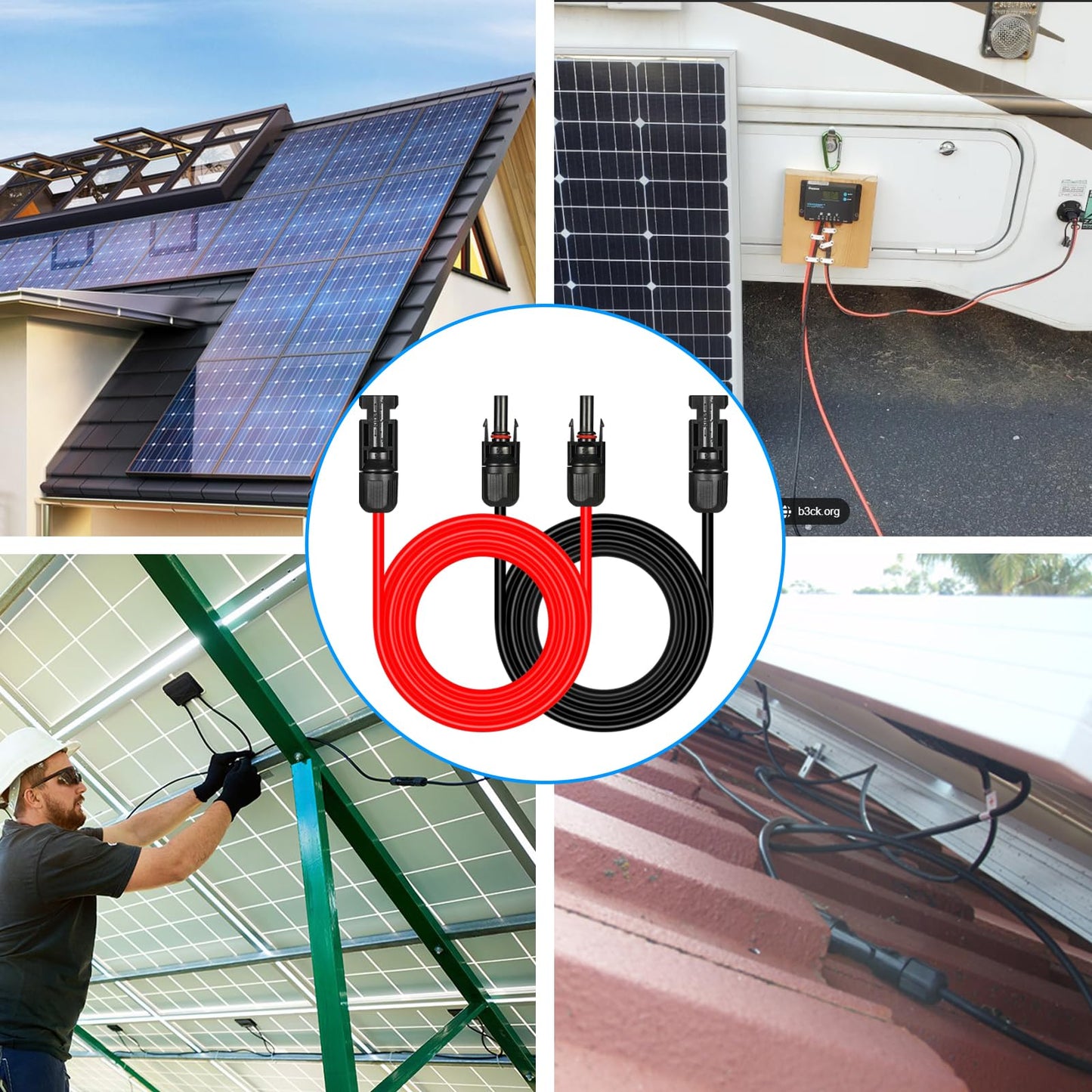 Afurkuot 50FT 10AWG Solar Extension Cable Wires, 50 Feet 10 Gauge Solar Panel Extension Wires with Female and Male Connector, 1 Pair Black + Red Solar Cable Wire 10AWG