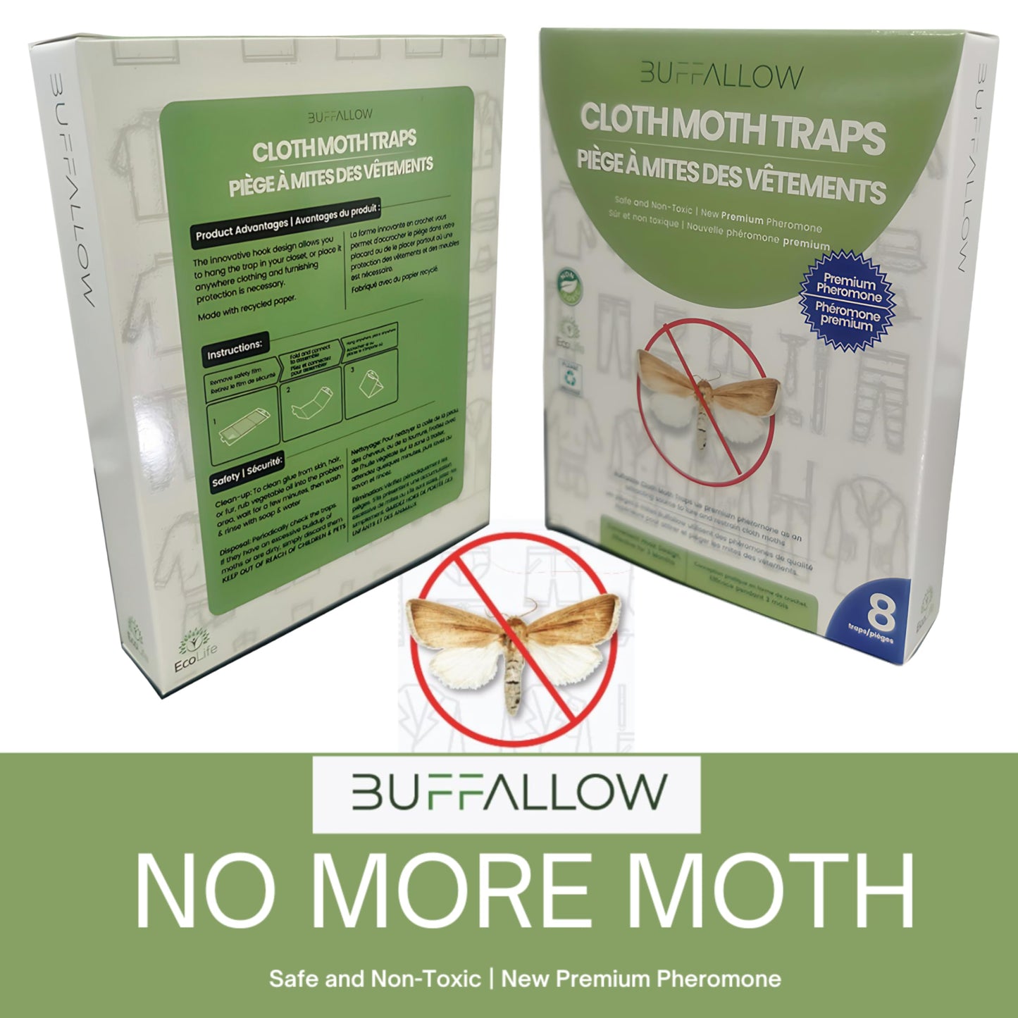 8 Pack Clothes Moth Traps | Child and Pet Safe | Protect Clothes, Sweaters, Wool, Carpet | Adhesive Traps for Fabric Moths