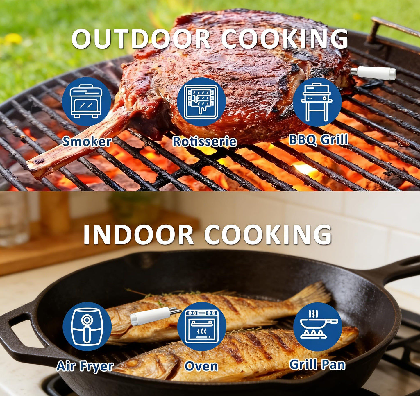 Meat Thermometer Smart Cordless | 656FT Range, Waterproof, Ultra-Thin Probe | Perfect for Grilling Smoking Oven Air Fryer | Cook Turkey Steak Beef Lamb Candy with Precision, Canadian BBQ Essential