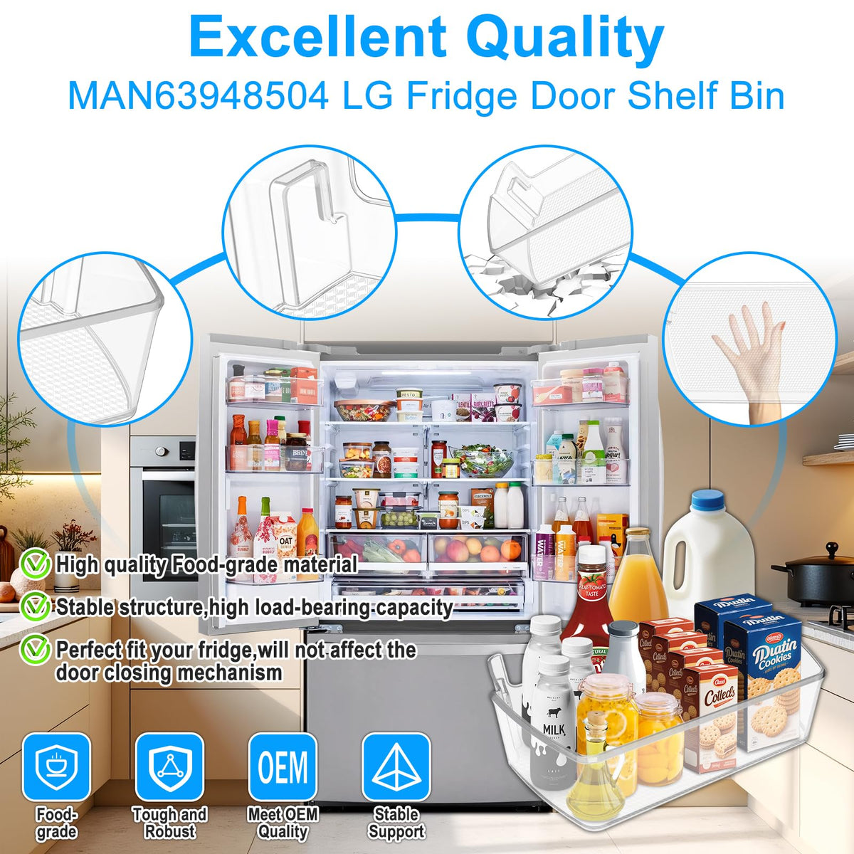 UPGRADED MAN63948504 Refrigerator Door Shelf Bin Compatible with LG Refrigerator Door Shelf Replacement Parts LFCC22426S LFXC22526D LFXS26973S MAN63948504 Kenmore LG Fridge Door Basket Door Shelves