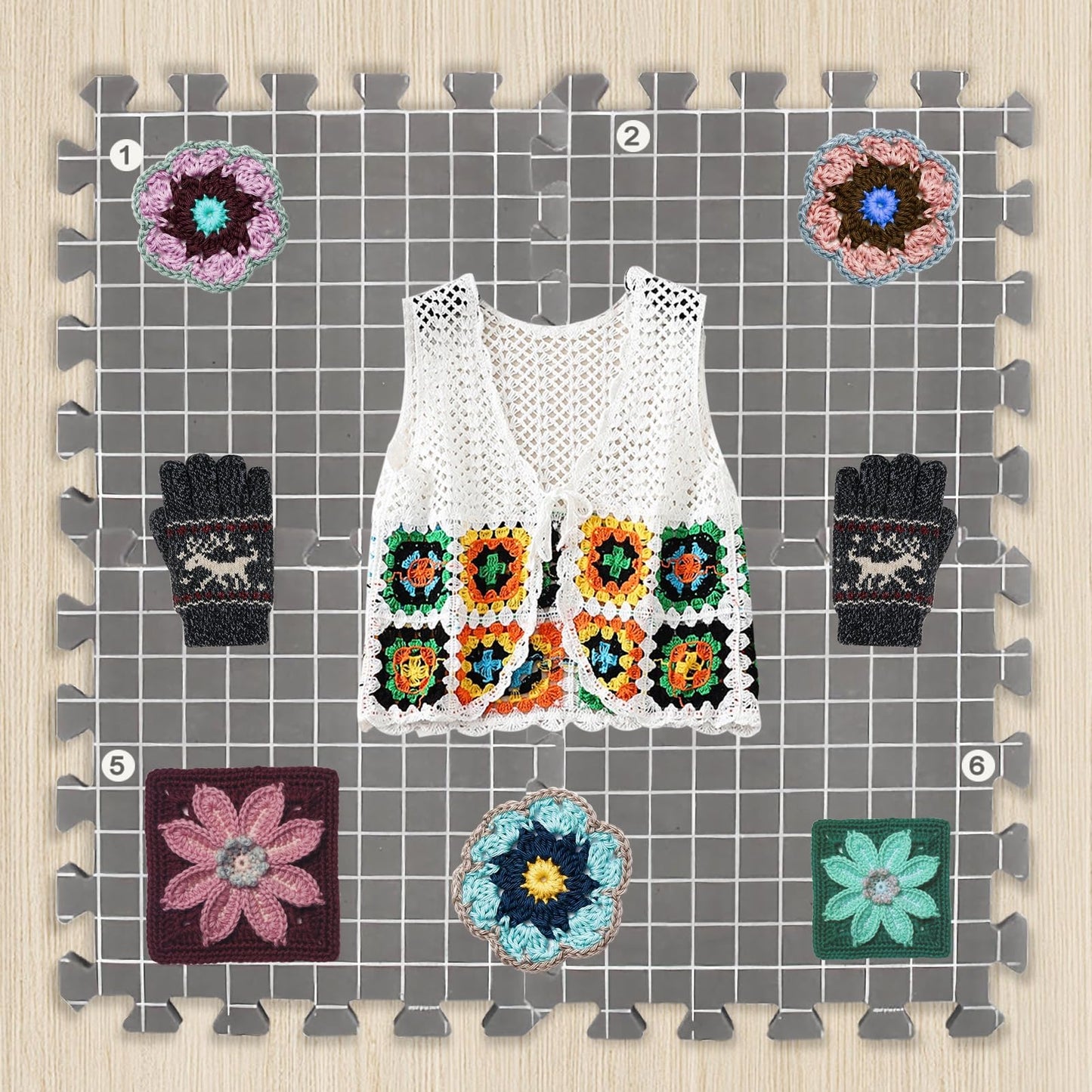 Mevome Blocking Mats for Knitting, Extra Thick Block Boards Crochet Projects with Grid Lines Needlepoint Knit Crocheting, 9 Foam Interlocking Mat &200 T-pins &100 Locking Stitch Markers &Storage Bag (Gray)
