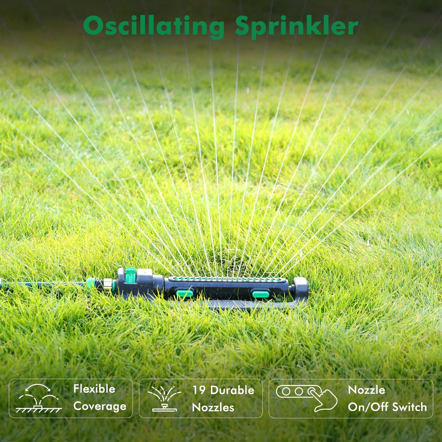 RESTMO Turbo Oscillating Sprinkler, Large Yard Irrigation Sprinkler with 19 Durable Nozzles, Weighted Base, Adjustable Spray Width & Coverage, Lawn Sprinkler & Garden Sprinkler for Yard