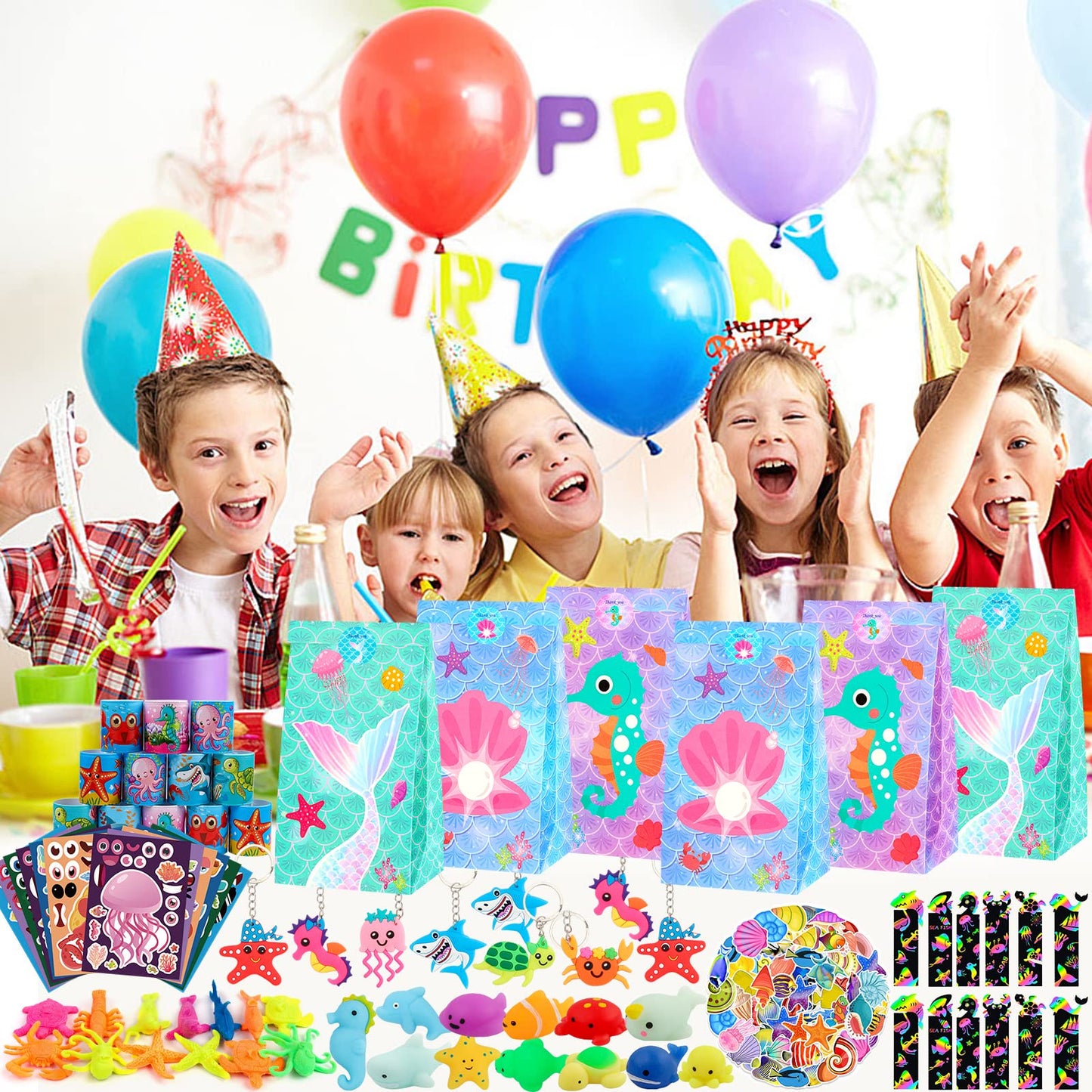 Party Favors for Kids, 134 Pcs Ocean Birthday Party Supplies Decorations - Under Sea Animal Toys for Kids, Goodie Bag Stuffers