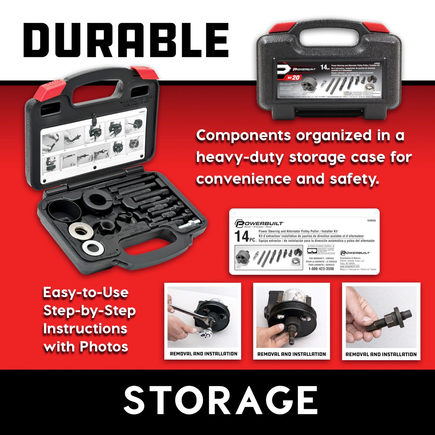 Powerbuilt Alltrade 648605 Kit 20 Power Steering and Alternator Pulley Removal and Installation Tool Set