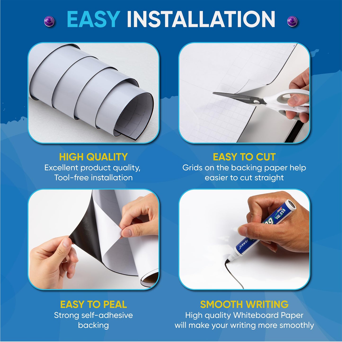 YOUNGJQ Magnetic Whiteboard Contact Paper for Wall, 39" x 18" (100x45 cm), Self-Adhesive Dry Erase Sheet – Ideal for Home, Office, Study or Creative Space