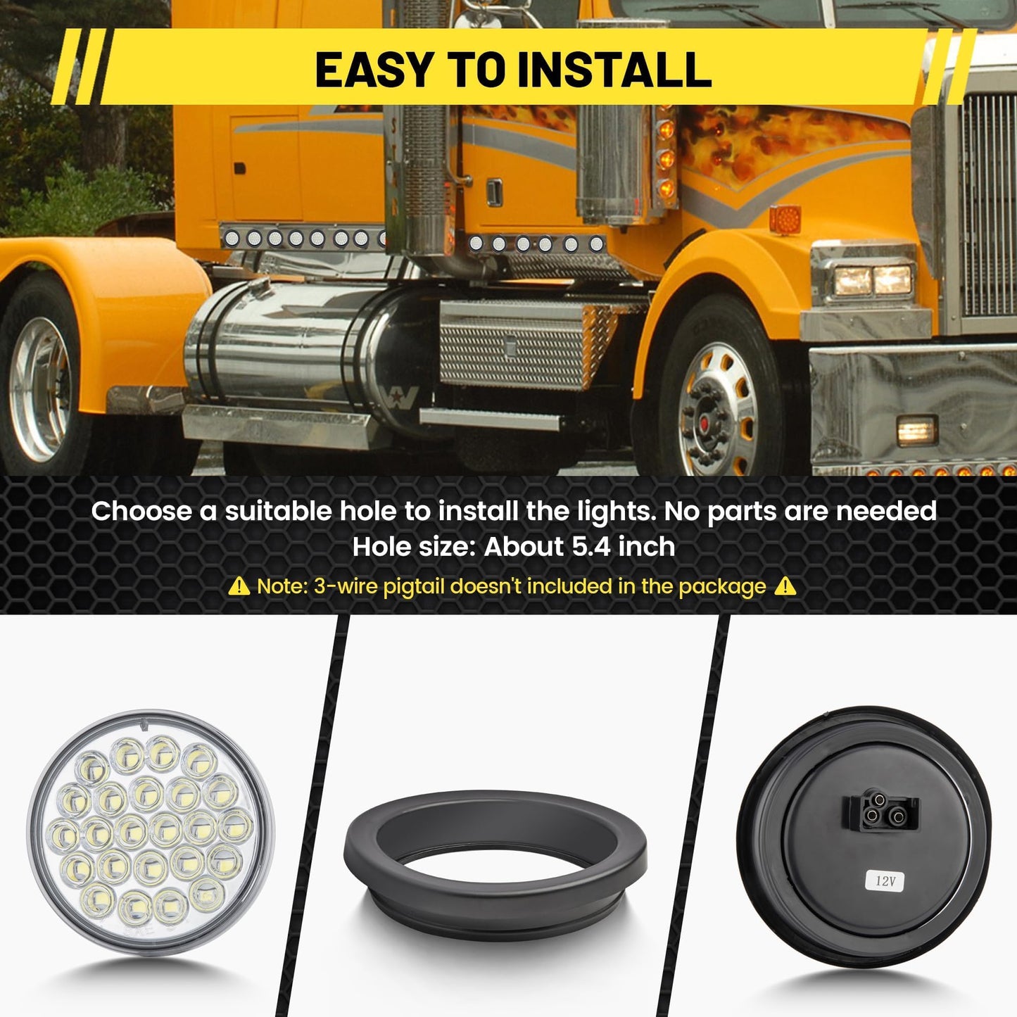 Oyviny 4 Inch 24LED White LED Trailer Tail Light, Round Trailer Stop Turn Tail Backup Reverse Light IP65 Super Bright W/Reflector Bowl 12V DC for Trailer, Bus, Trucks, 2PCS