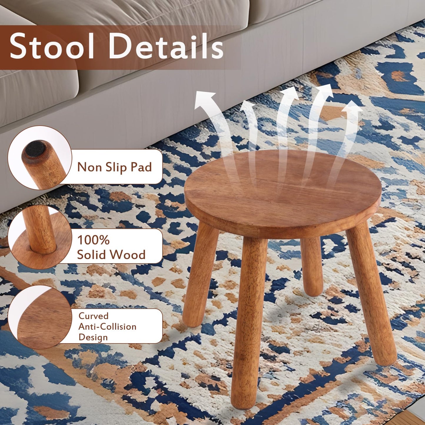 zaowofires Round Solid Wooden Step Stool， GardenStool 15.8''H,Plant Stool ，Wood Stool Legs Detachable for Plant Stand, Kitchen, Bathroom，Bedroom，Livingroom (Walnut,15.8inch)