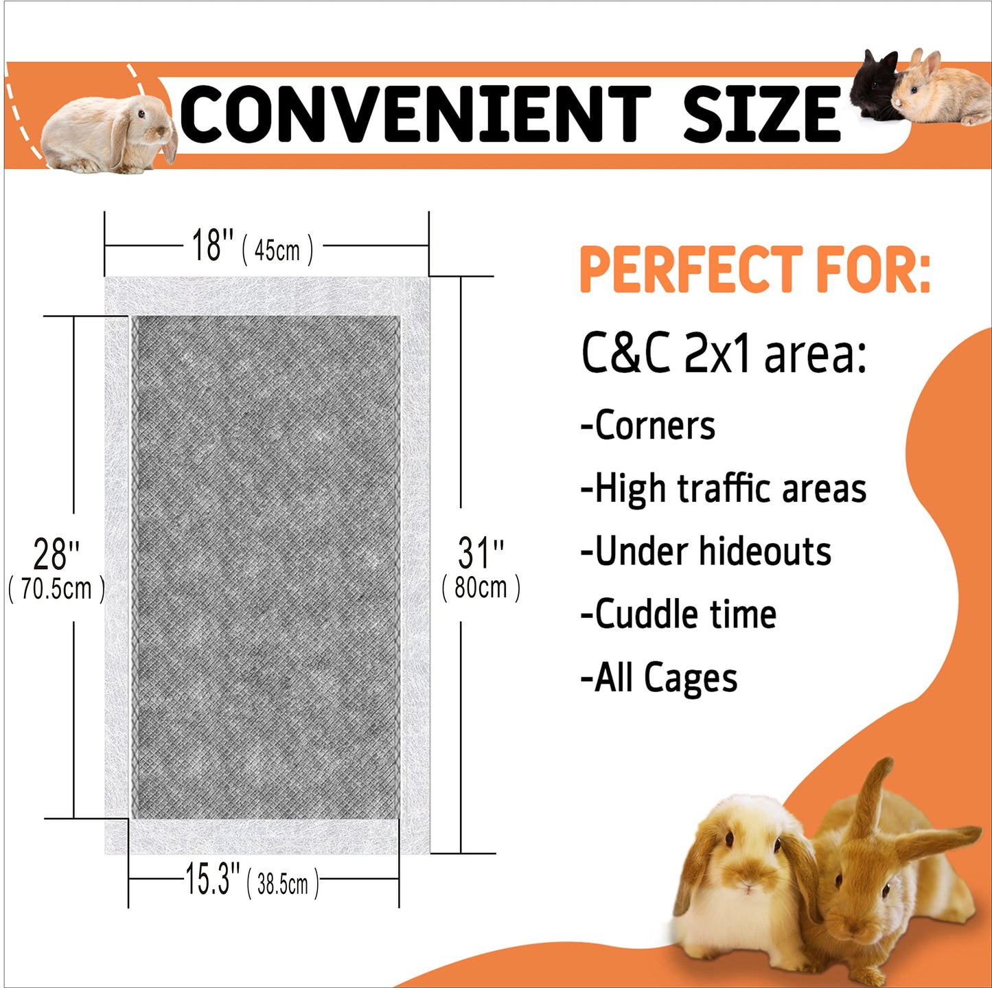 GINIDEAR Guinea Pig Bedding, Disposable Guinea Pig Cage Liners, Charcoal Odor Controlling Absorbent Waterproof Pee Pads for Rabbits, Hamster and Other Small Animals. 18''x31'',50 Count
