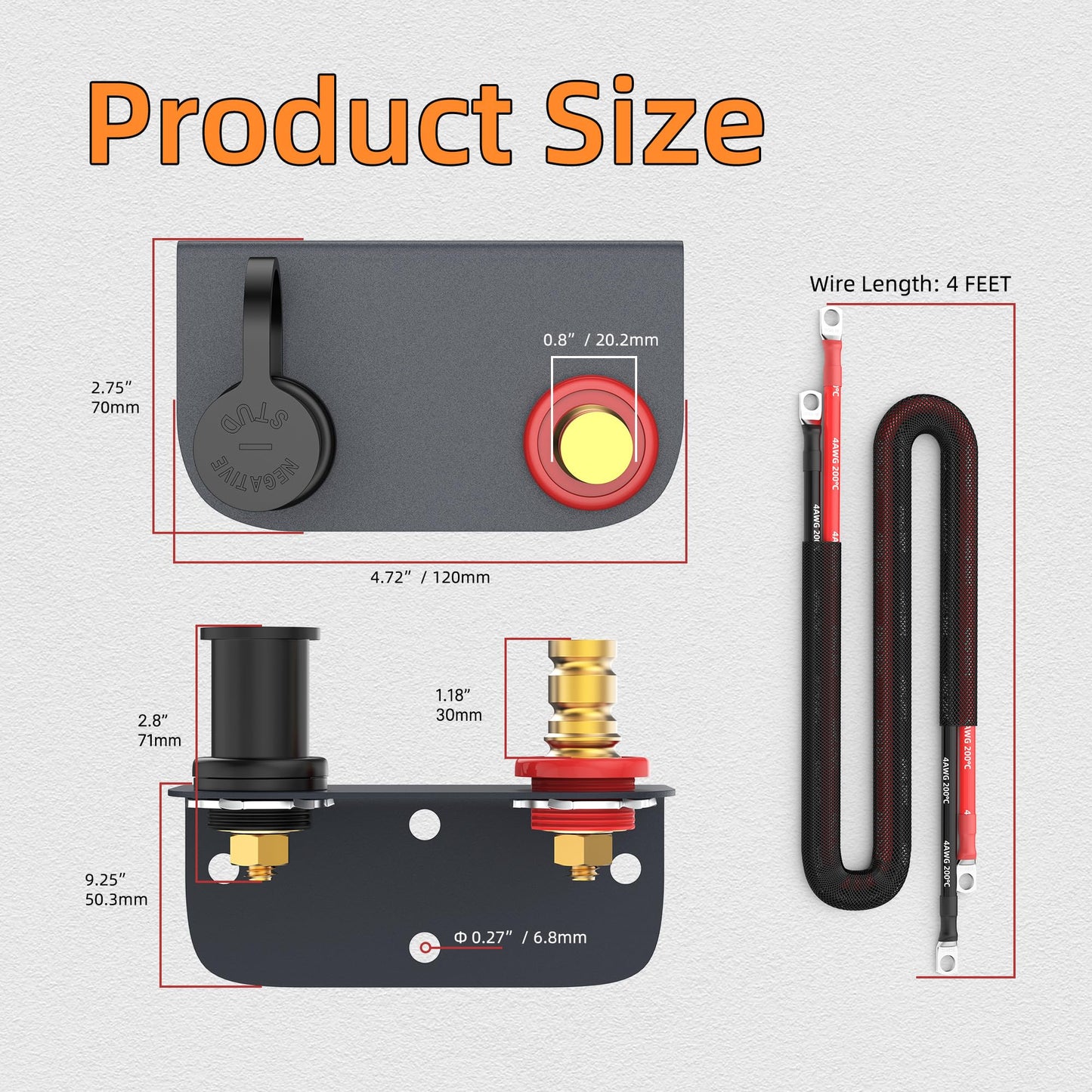 Joinfworld Remote Battery Terminals 3/8" Stud Battery Jump Post with Heavy Duty Mounting Bracket 250A Battery Charging Post Kit Marine Battery Charger Jumper Post for Auto UTV RV Truck Can-am