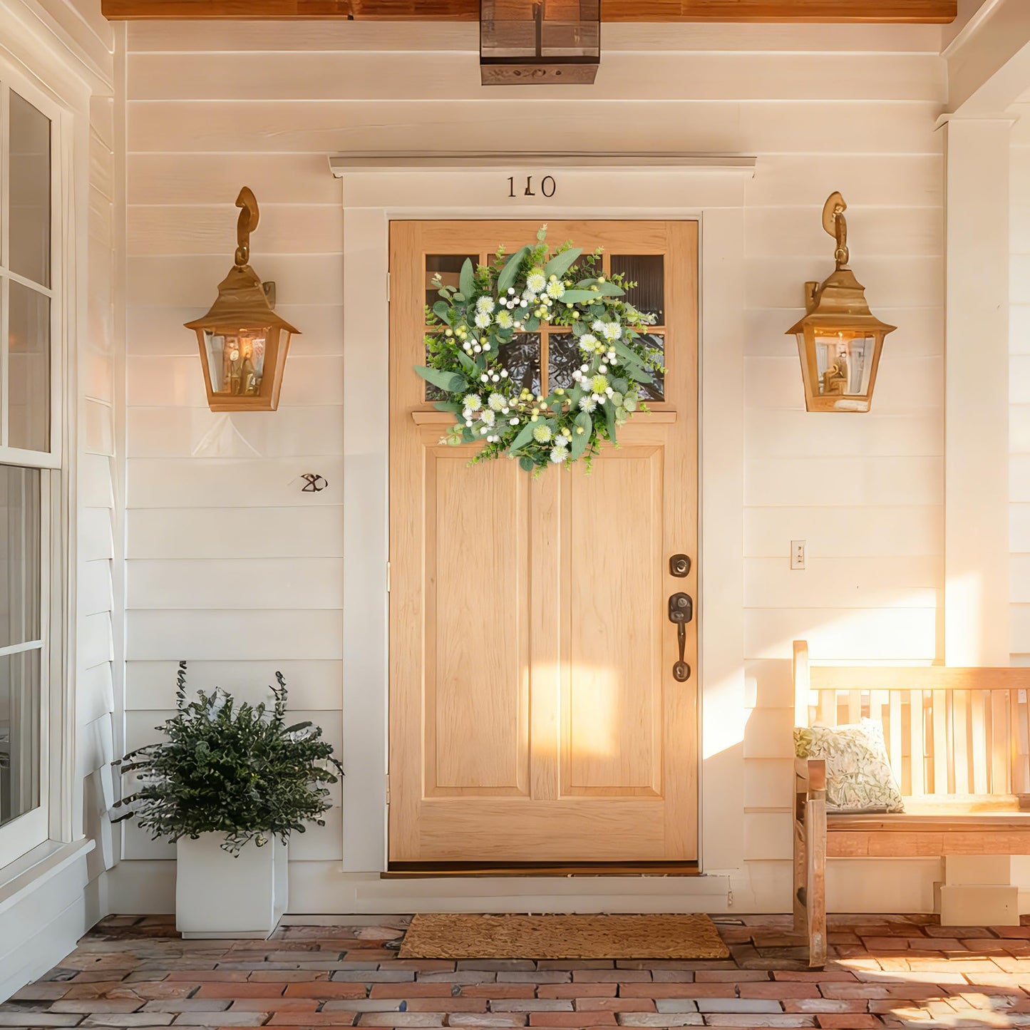Petalyn Eucalyptus Wreaths for Front Door, 20 Inch Green Wreath with Faux Dandelion, Boxwood, Berries, Spring Summer All Season Artificial Wreath Decoration for Farmhouse Wall Indoor Outdoor Hanging
