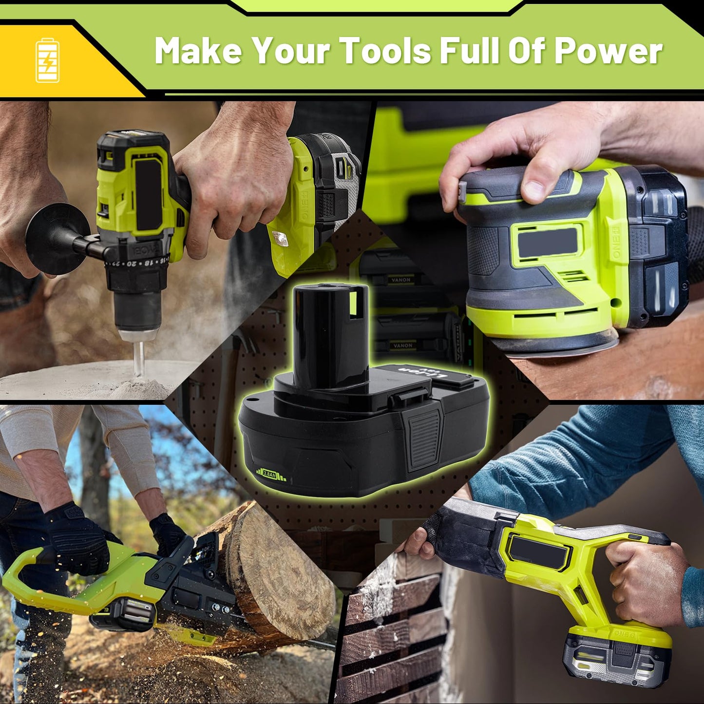 Upgrade 2-Pack 3800mAh Replacement for Ryobi 18V Battery Compatible with Ryobi 18V Lithium Battery P102 P103 P104 P105 P107 P108 P109 P190 P122 for ryobi 18 Volt Cordless Power Tools