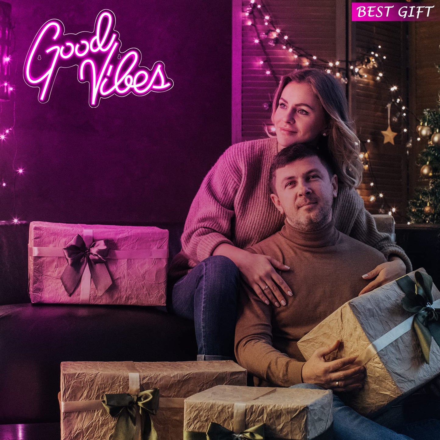 Ethereal Lomoer Good Vibes Neon Sign, Neon Signs for Wall Decor, Pink Neon Lights for Bedroom, led neon signs for Room & Party Decor, USB Powered Neon Lights Signs for Lover, Friends