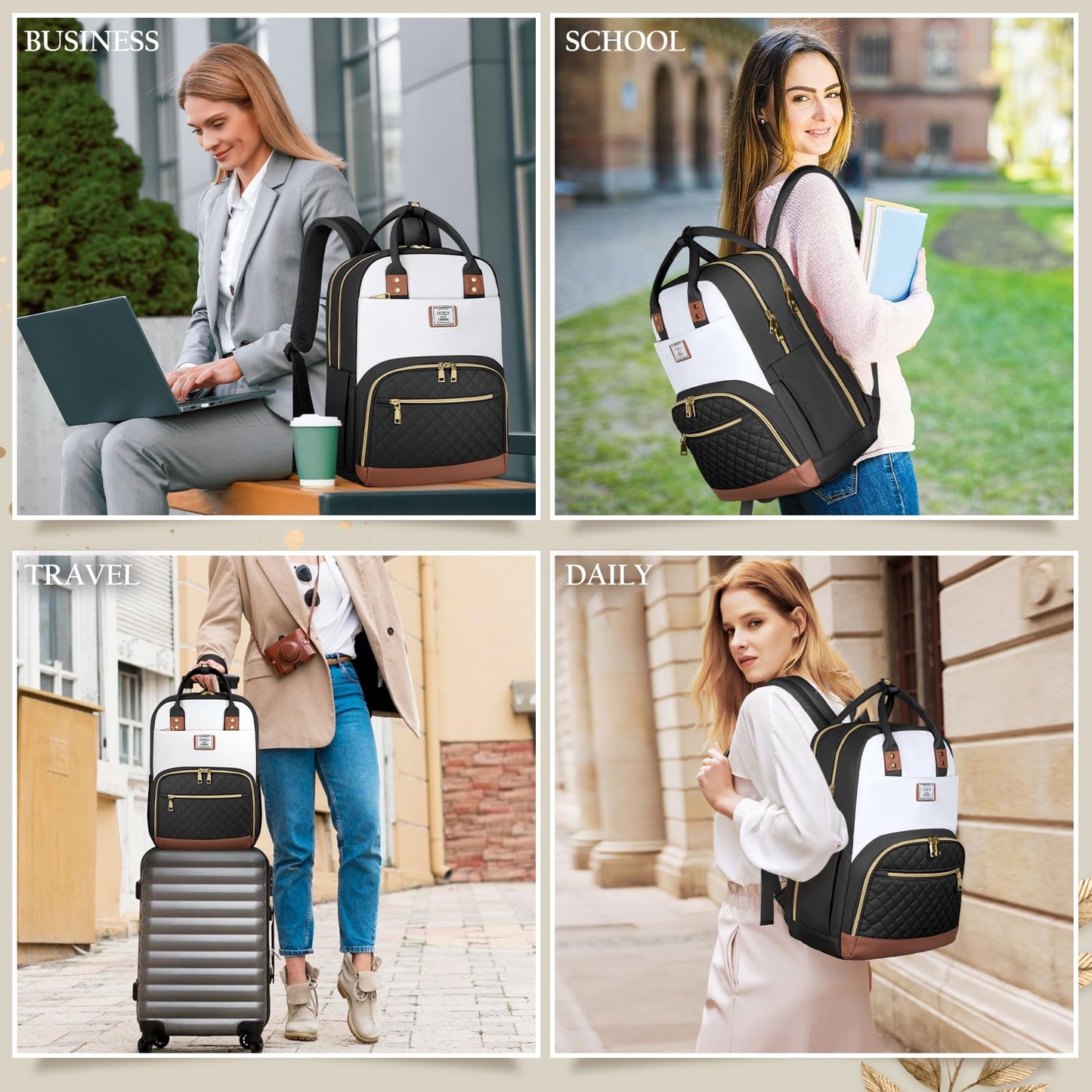 NUBILY Laptop Backpack for Women 15.6 Inch School Backpack for Girls Waterproof Travel Backpack Carry On 2 Set Anti Theft Backpacks Womens Backpack with Accessory Purse Book Bag Lightweight Black