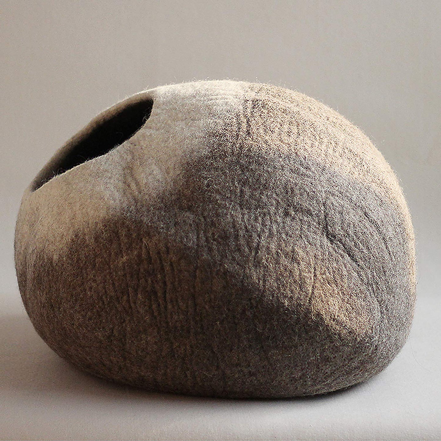 Khore Felt Cat Cave Bed (Large) - 100% Natural Merino Wool Handmade Beds for Indoor Cats and Kittens (White Pebble)