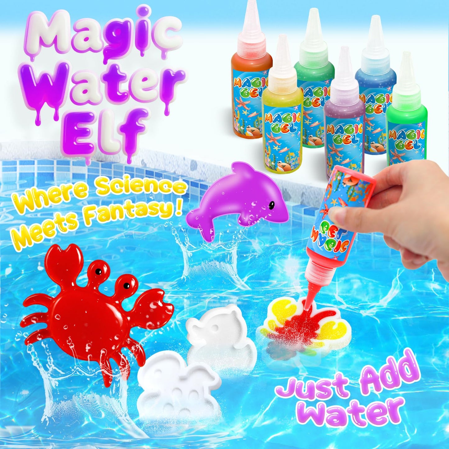Flavery Magic Water Elf Toy Kit, Fairy Water Gel Kit with 20 Magic Gels and 24 Shape Molds, Aqua Squishy DIY Set, Birthday Gifts, Party Favors
