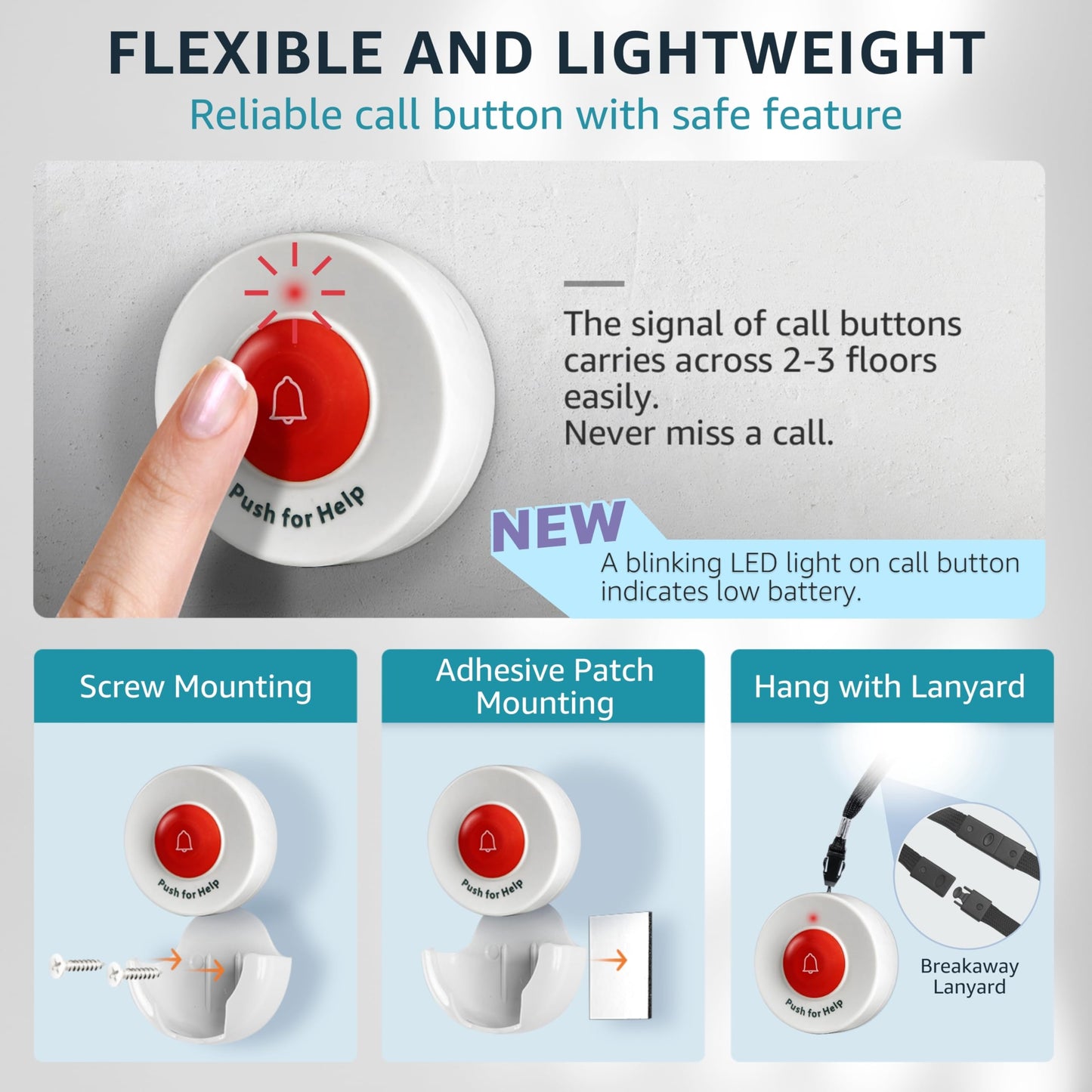 SYNLETT Caregiver Pager Wireless Nurse Call Buttons for Elderly Monitoring SOS Alert System Portable Alarm Call Bell for Nursing Home Care Seniors Patients Emergency 3 Call Buttons & 2 Pagers