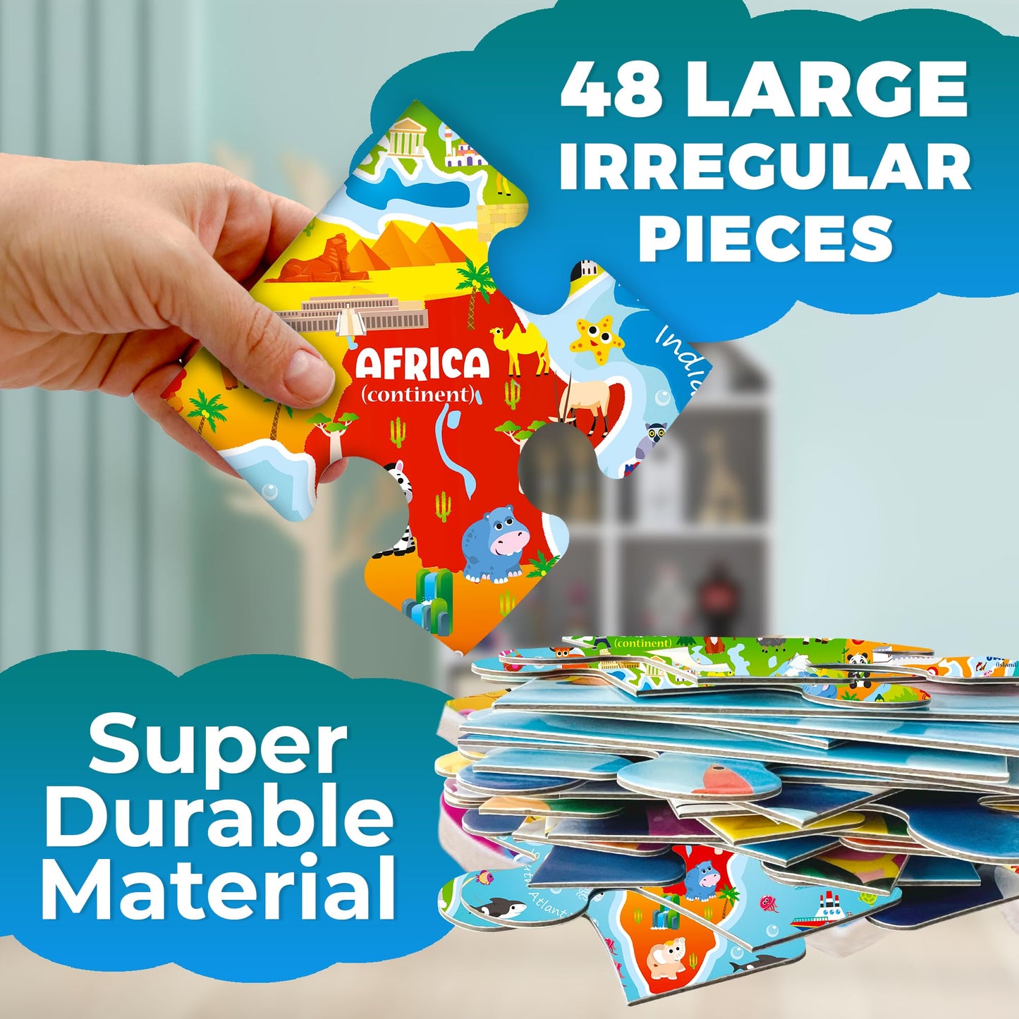 QUOKKA Giant Floor Puzzles for Kids Ages 3-5 - 2x3 Feet 48 Piece Puzzles for Kids Ages 4-8 - Educational Toys on Large Puzzles for Boys and Girls Ages 3-5 - World Map Toy Gift Activities