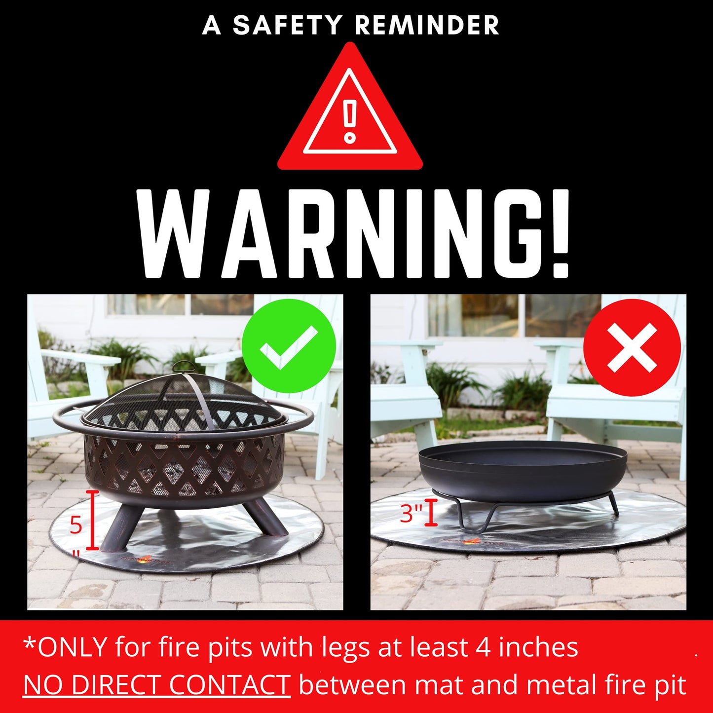 FireProof Pros 36" Fire Pit Mat for Deck, Patio, Grass and Concrete. Heat Resistant Fireproof Mat/Ember Mat. Triple Layer Fire Pit Pad, Thick Firepit Protector, BBQ Mat for Large Fire Pit.