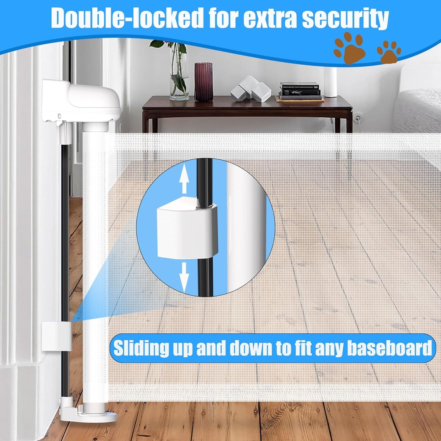 14" H Short Dog Gate - 59" Wide Retractable Mesh Pet Fence, Puppy Gate for Doorways & Stairs