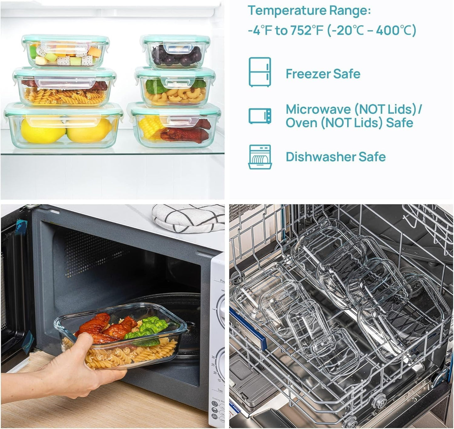 Vtopmart 8 Pack Glass Container Food Storage, Glass Meal Prep Containers with Lids, Airtight Lunch Boxes with Leak Proof Locking Lids, for Microwave, Oven, Freezer and Dishwasher, Green