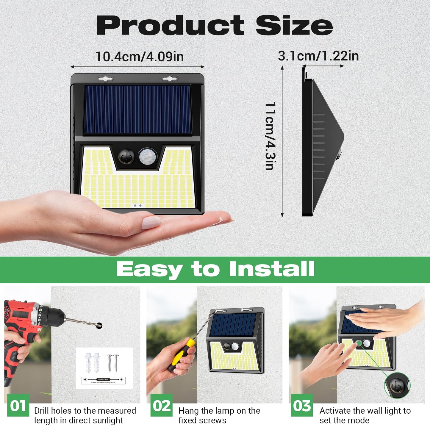 LOTMOS Solar Lights Outdoor Motion Sensor, [ 6 Pack/176LED ] Fence Lights Solar Powered 3 Modes, Waterproof Wireless Solar Wall Security Lights for Garden Patio Garage Deck Yard, Cool White