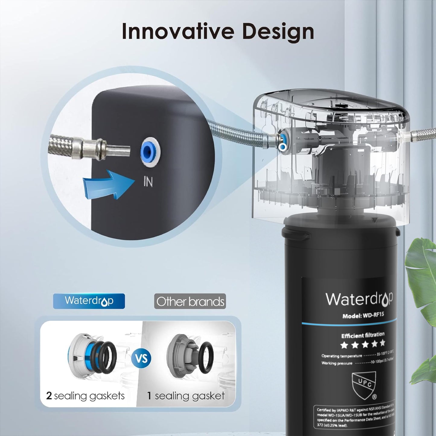 Waterdrop 15UA Under Sink Water Filter System, Reduces Lead, Chlorine, Bad Taste & Odor, Under Counter Water Filter Direct Connect to Kitchen Faucet, NSF/ANSI 42 Certified, 19000 Gallons, USA Tech