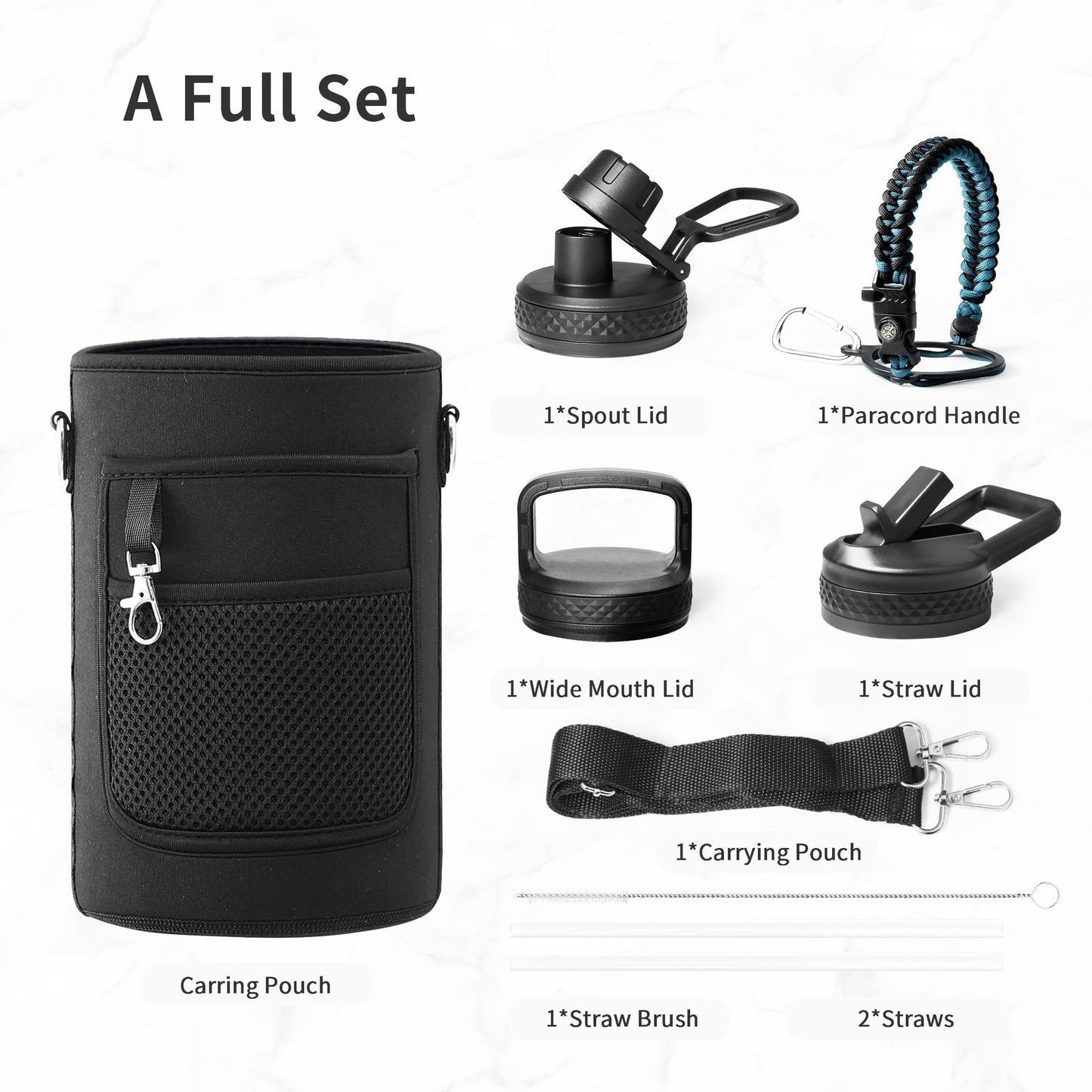 Water Bottle 64oz with Paracord Handle, Trebo Half Gallon Food-Grade Double Wall Vacuum Stainless Steel Insulated Jug with Straw Spout Handle Lids, Leakproof Keep Cold & Hot, Ombre: Indigo/Black