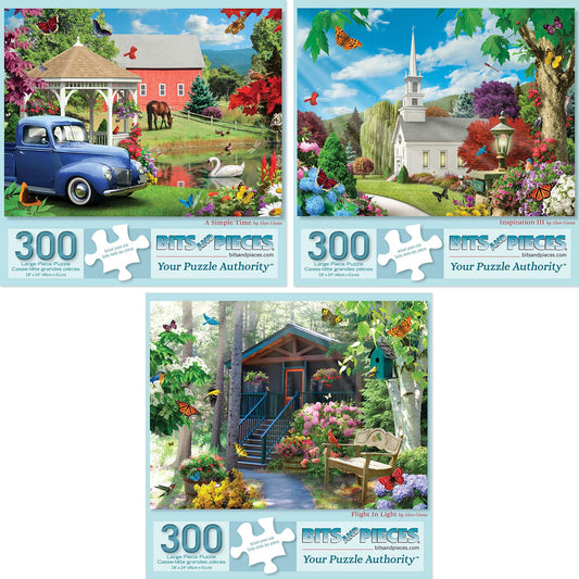Bits and Pieces - Value Set of Three (3) 300 Piece Jigsaw Puzzles for Adults - Measures 18" x 24" (46cm x 61cm) - 300 pc Inspiration Simple Time Flower Nature Spring Jigsaws by Alan Giana