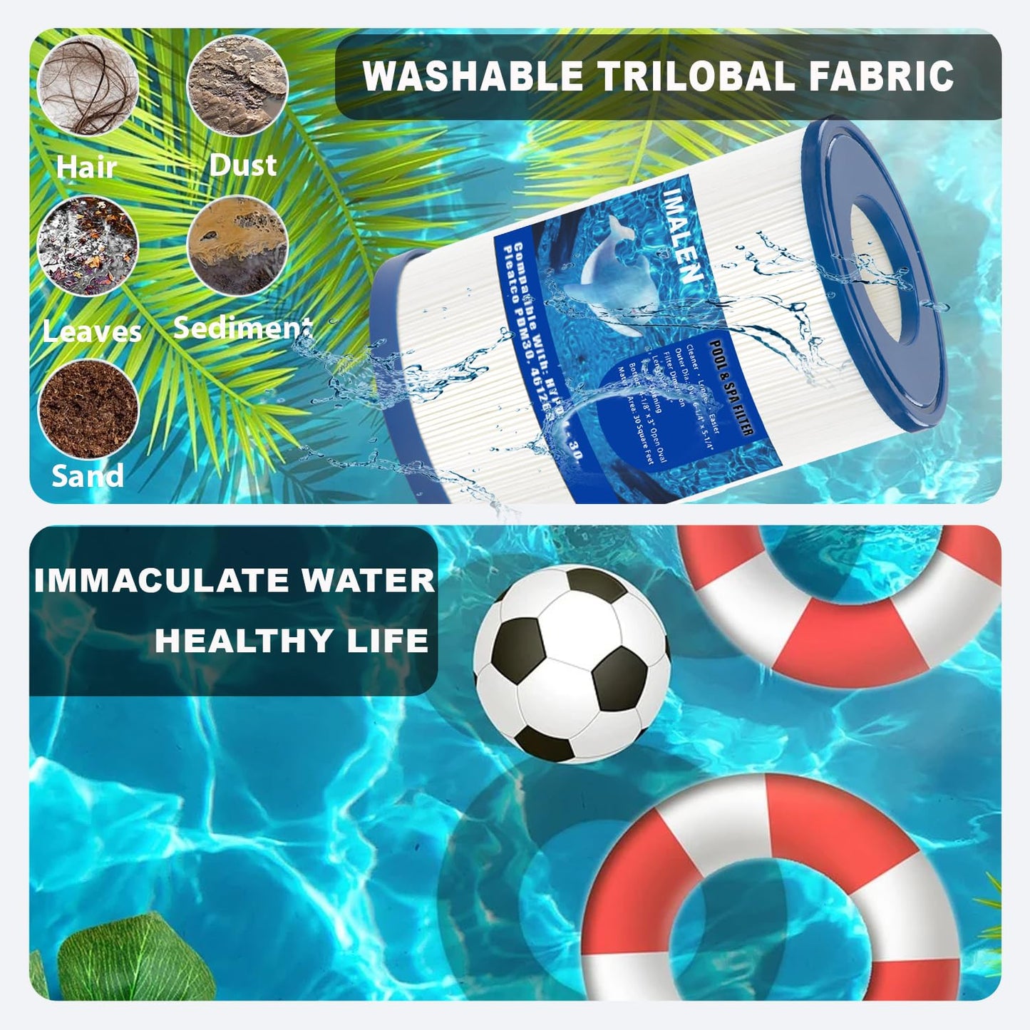 IMALEN Oval Spa Filter Compatible with PDM30 Replaces Dream Maker Hot Tubs 461269, Filbur FC9940M and Odyssey, Big EZ, EZL, Crossover 730L, 730S Hot Tub Filter Cartridge, 2 Pack