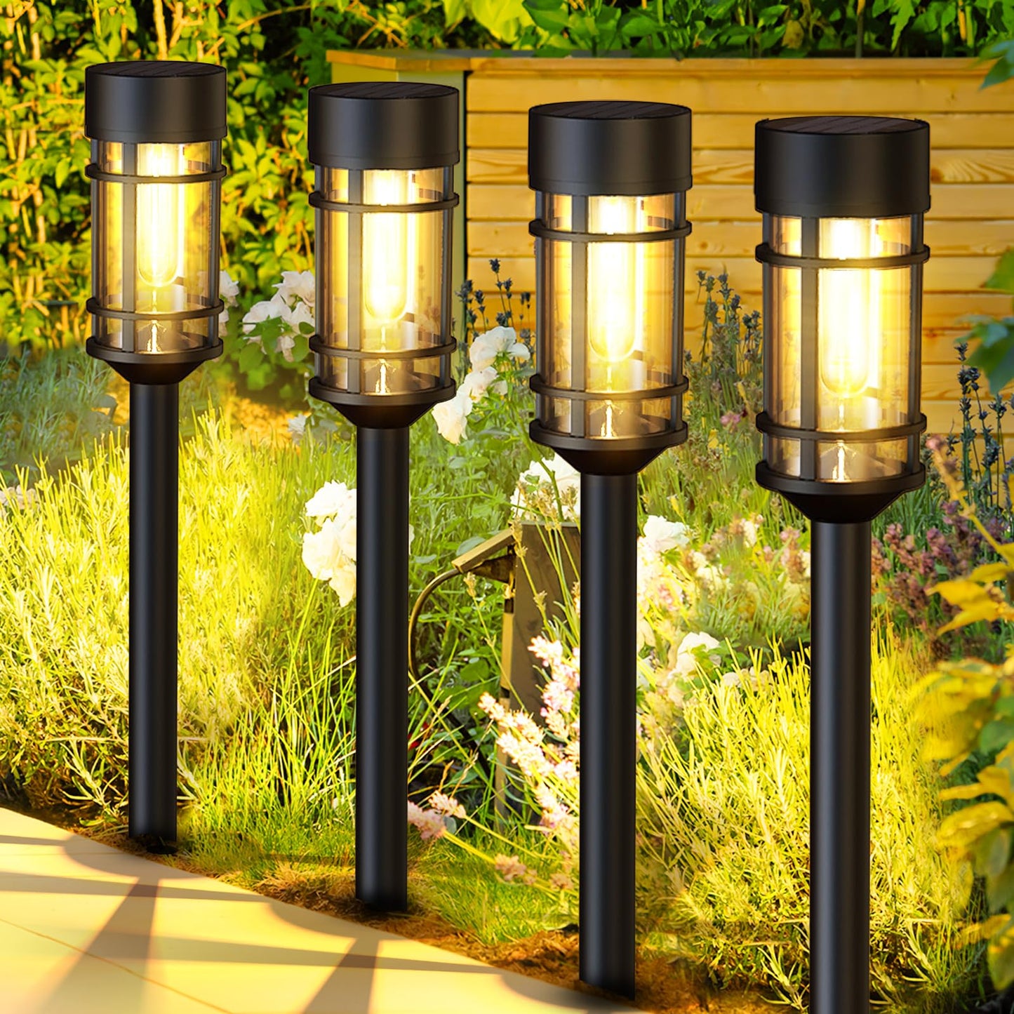 ILANCK Solar Pathway Lights 8 Pack, Bright Solar Lights Outdoor Waterproof IP65, LED Solar Garden Lights Metal Landscape Lighting for Yard, Path, Driveway