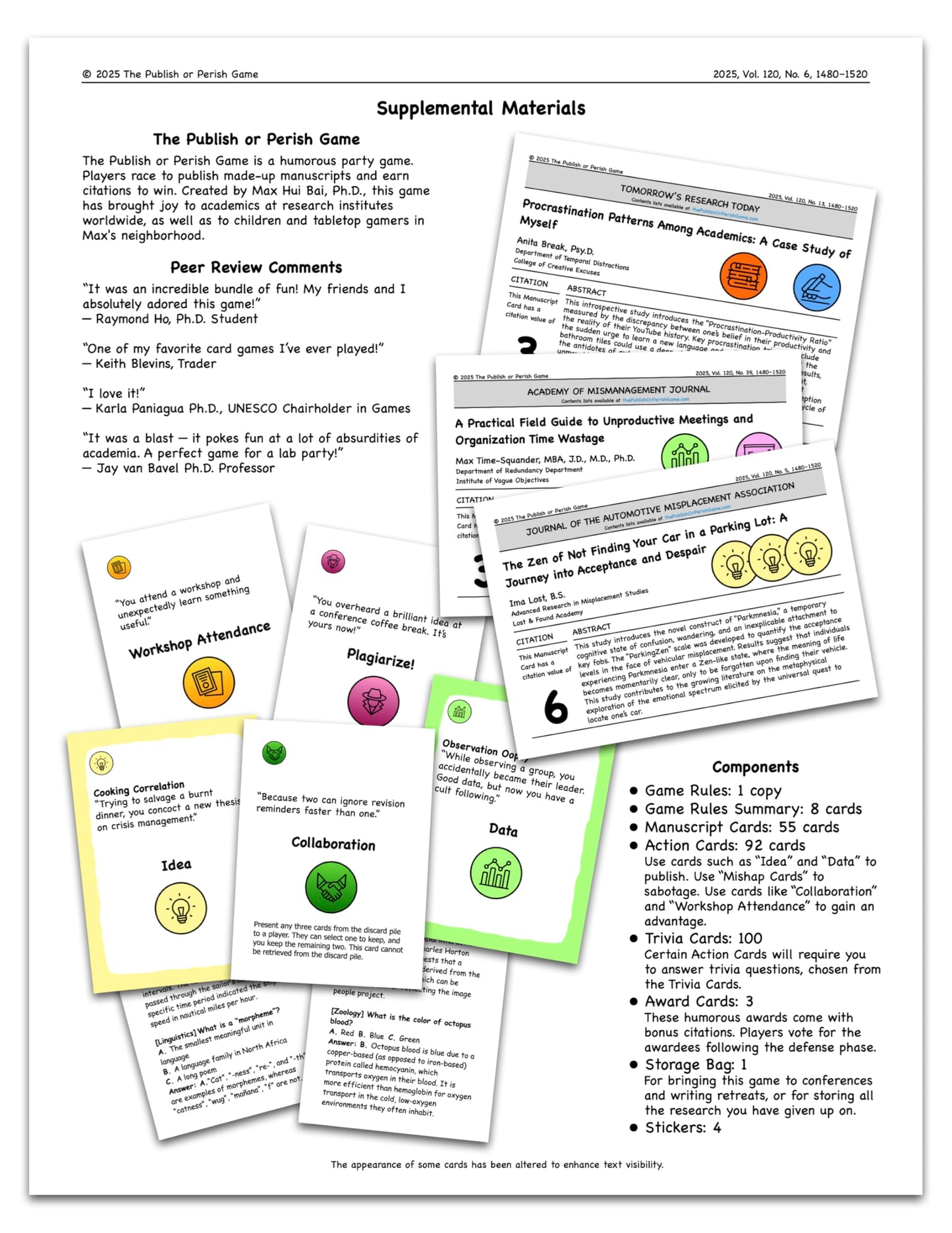 Publish or Perish: A Humorous Party Game About Academia (Kickstarter Edition) | 3-6 Players 14+ | Created by Max Bai Ph.D. Peer-Reviewed by Unserious Researchers Almost Approved by Reviewer 2