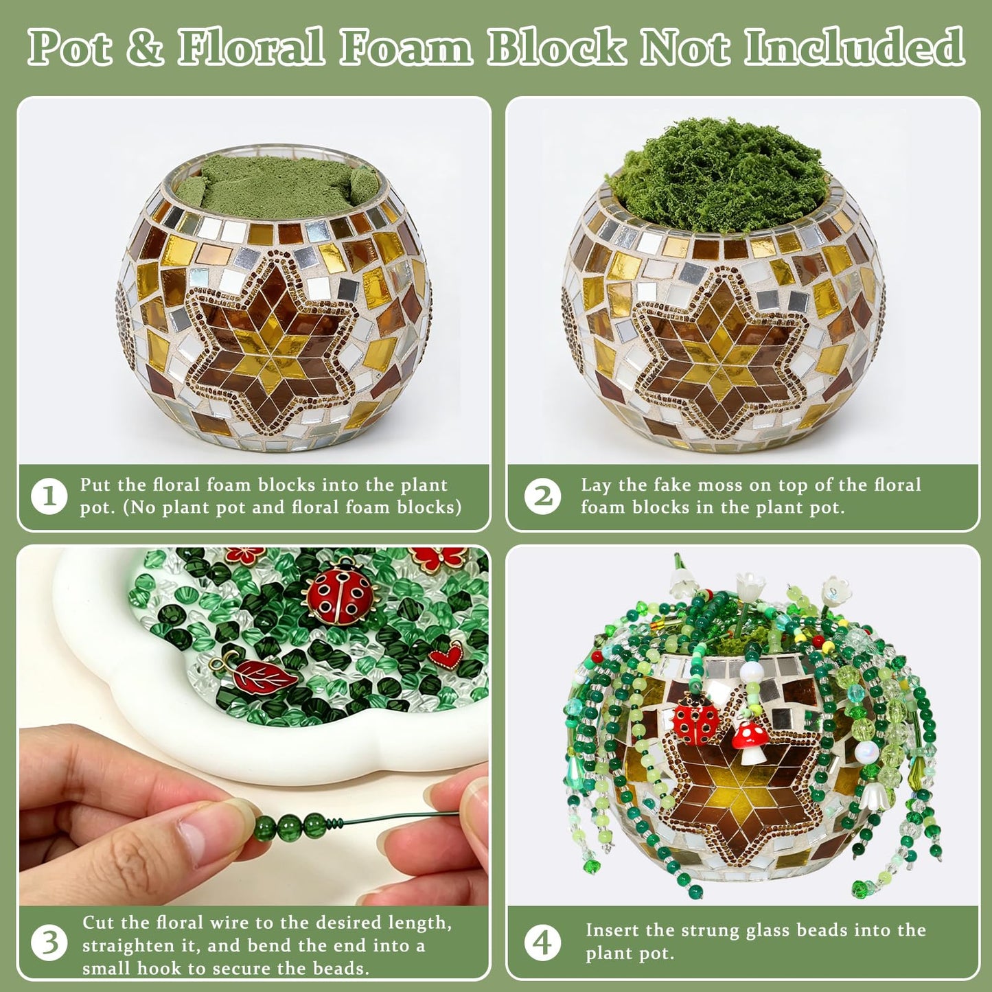 Weldomcor 5540 Pcs Beaded Plant Kit, Forever Green Glass Beads for Beaded Plants Leaf Flower Sun Catcher Seed Beads Kit with Tutorials for Succulent Plant Jewelry Making DIY Crafts Home Decor