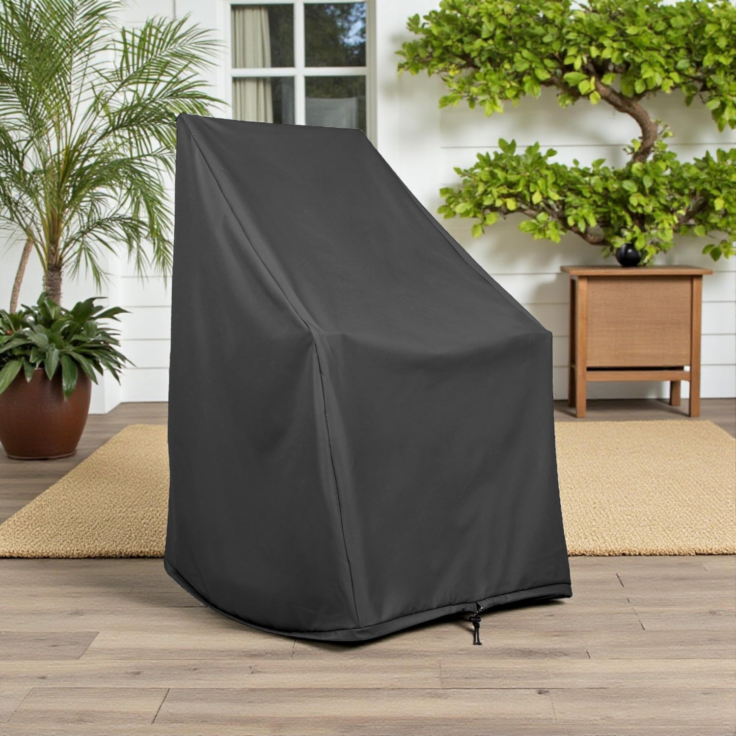 Shine Company Weatherproof Outdoor Rocking Chair Cover, 100% Woven Polyester, Elastic Cord with Toggle, Black