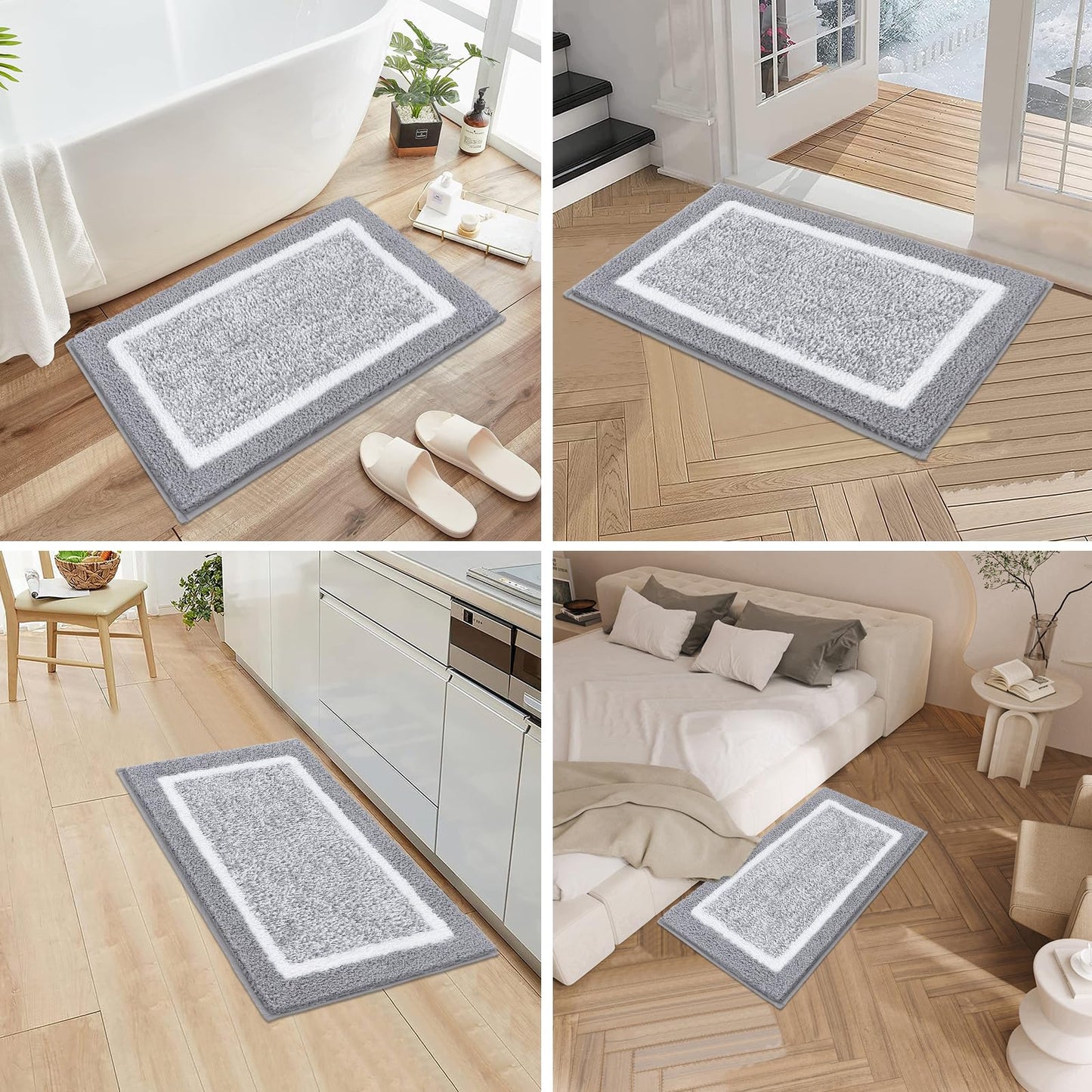 Pauwer Bathroom Rugs Sets 3 Piece Non Slip Bathroom Shower Rugs with U-Shaped Contour Toilet Mat Absorbent Microfiber Plush Bath Mats Machine Washable Shaggy Bath Rugs Christmas Floor Mats Carpet