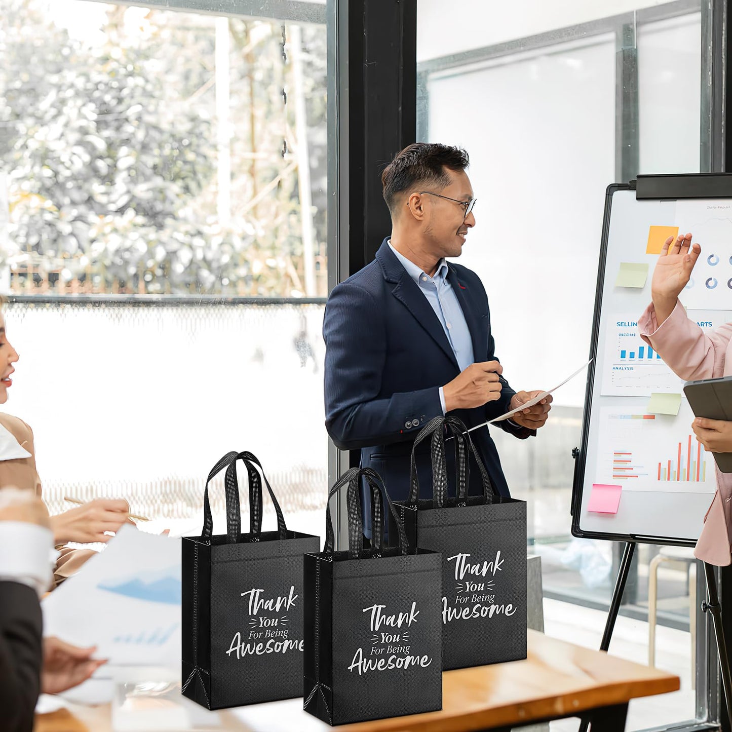 36 Pack Reusable Grocery Bags Bulk, Non-Woven Party Favor Bags, Thank You Gift Bags With Handles, Tote Goodie Gift Bags for Graduation Wedding Birthday Business Employee Appreciation, 10 x 8 x 4 Inch