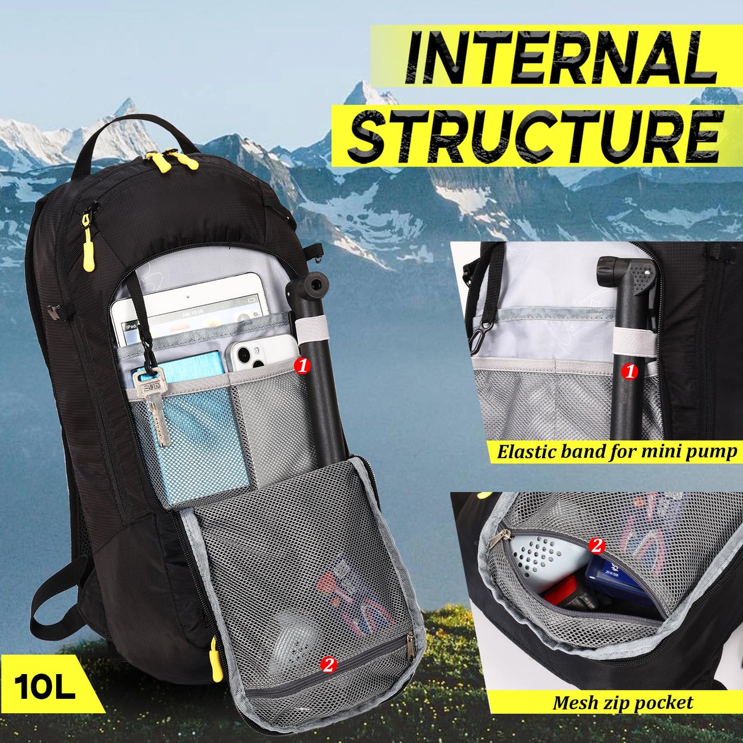 ONETOALL Hydration Backpack with 2L Water Bladder, Water Backpacks for Men Women, Lightweight Hiking Daypack