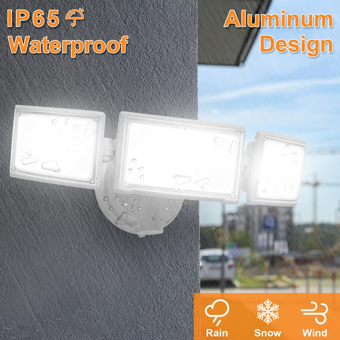 CELAVY 50W LED Flood Light Outdoor, 5500 Lumen Super Bright Exterior Security Lights, 3000K/5000K Light, IP65 Waterproof Wall/Eave Mount Flood Light 3 Adjustable Heads for Garage, Yard (White)