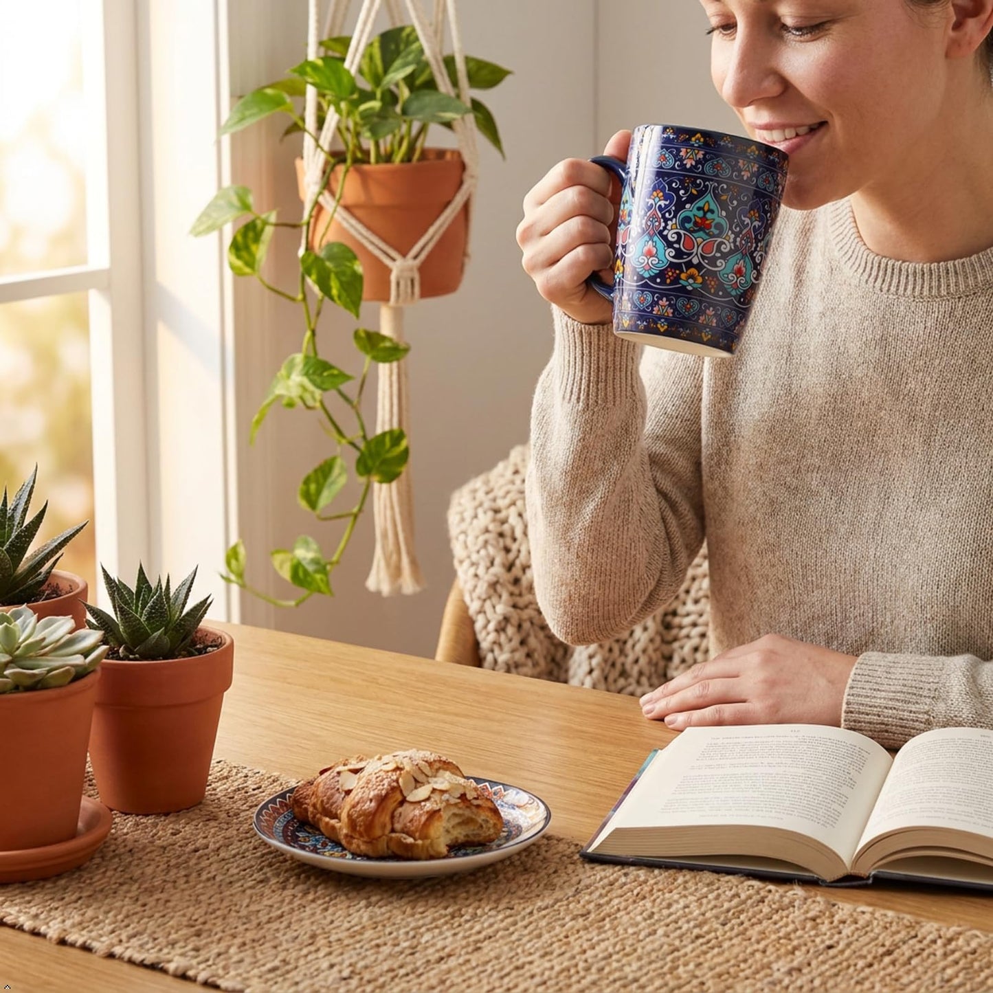 glowworm 16 oz Coffee Mugs Set of 4, Large Ceramic Coffee Cups, Colorful Mugs Set with Handles for Latte, Hot Cocoa, Tea, Housewarming Gift, Dishwasher & Microwave Safe, Bohemian