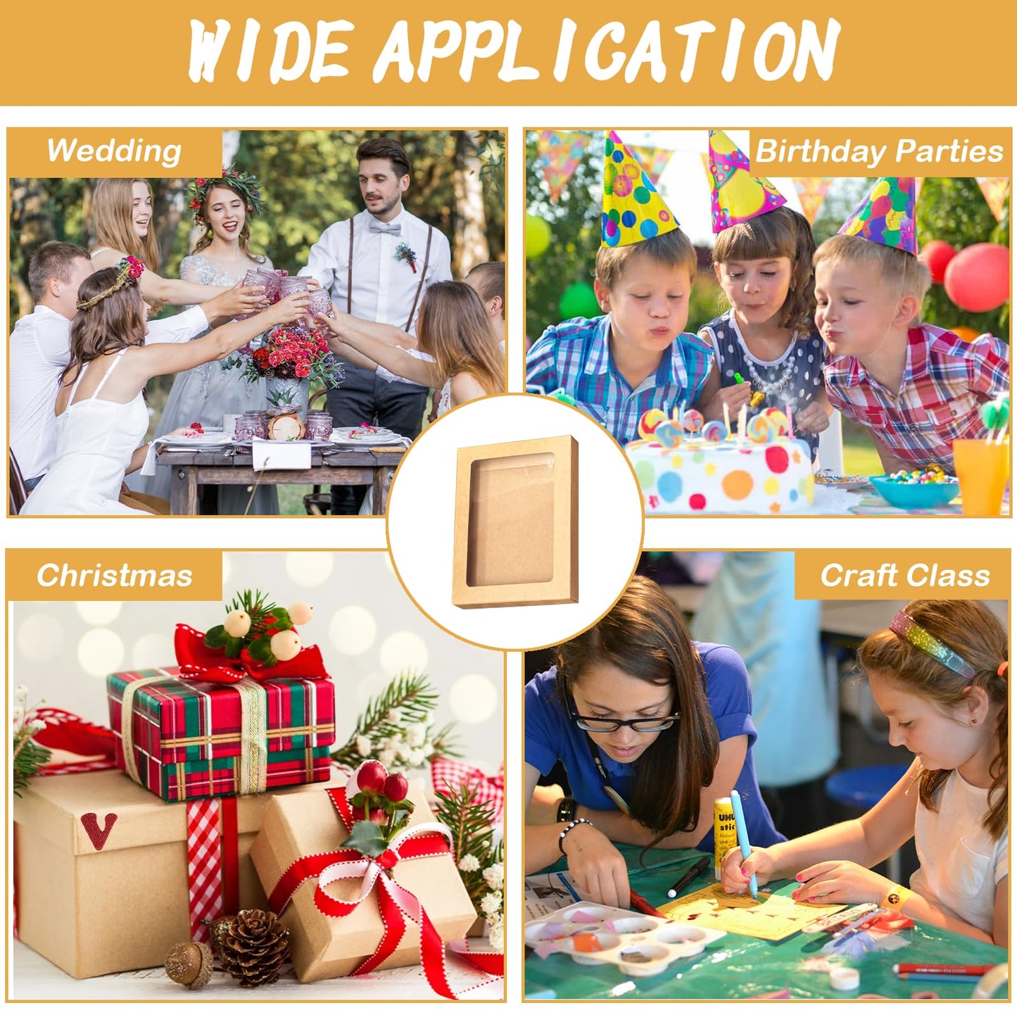 GIWOSK 60 Pcs Greeting Card Storage Box, Kraft Paper Box with PVC Transparent Window Greeting Card Holder Bulk for A7 Paper Photo Frame Card Envelope Biscuit, 5.39 x 7.36 x 1 Inches, Rectangle