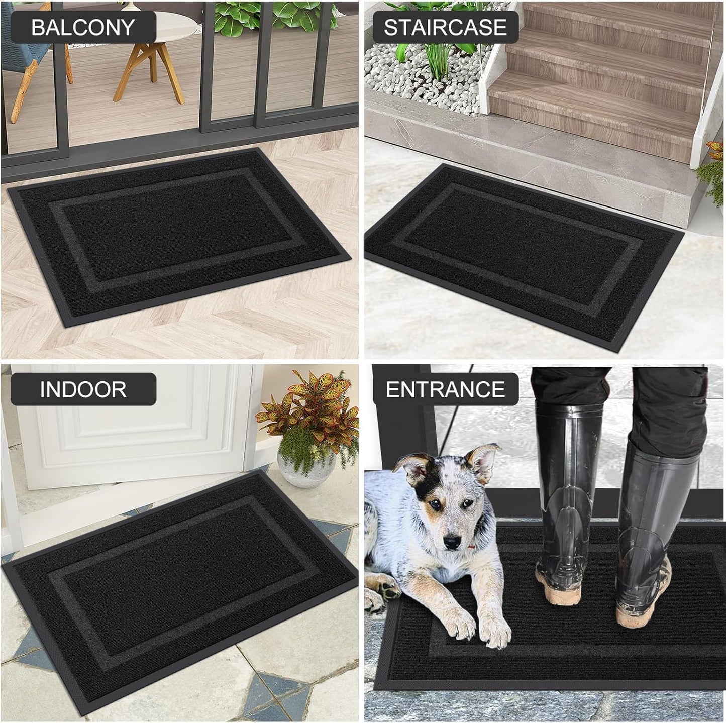 Arotive Front Door Mat Outdoor Indoor Entrance, Non Slip Heavy Duty Sturdy Natural Rubber Mat, Durable & Fade Resistant, Easy Clean Low Profile Welcome Mat for Entryway and Patio, 36 x 24, Black